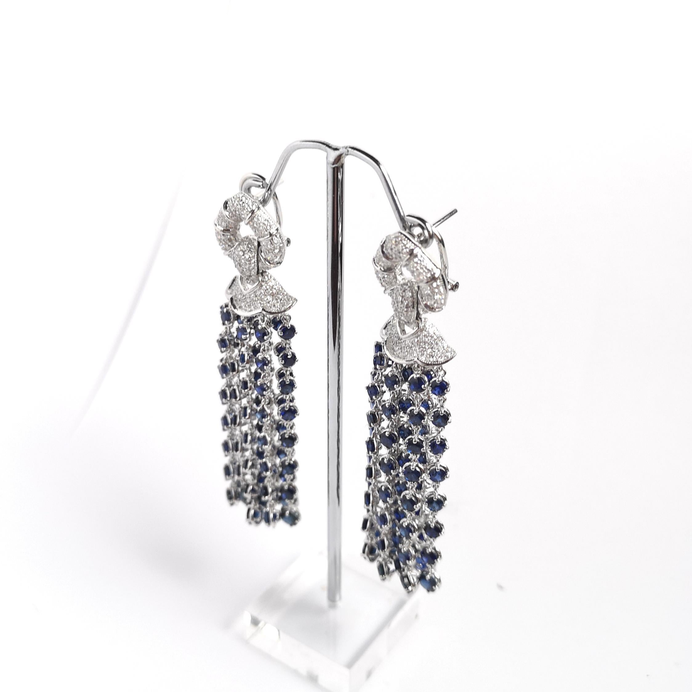 Blue Sapphire with Diamond Earrings set in 18K White Gold Settings For Sale 2