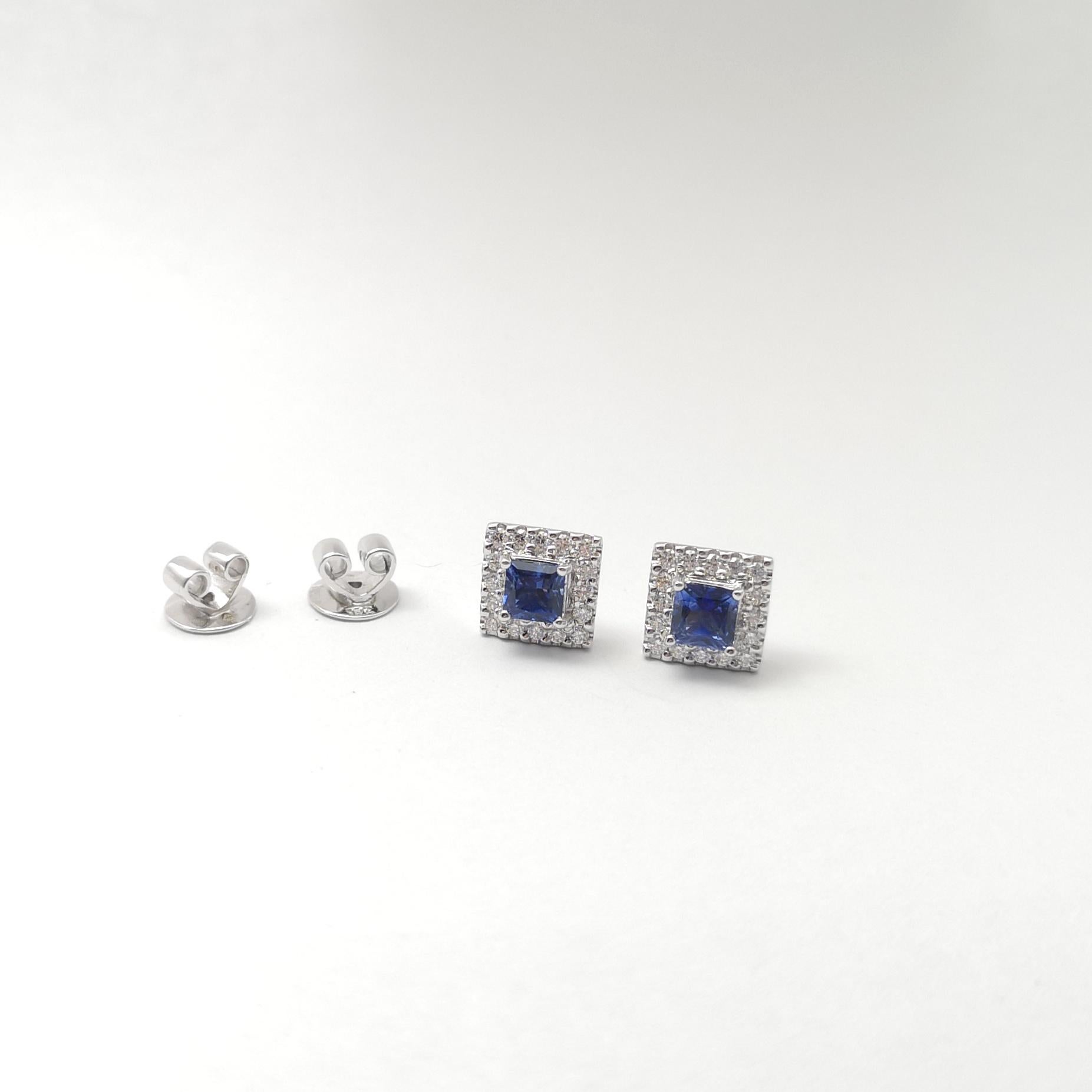 Orecchini con zaffiro blu e diamanti con montatura in oro bianco 18 carati in vendita 2