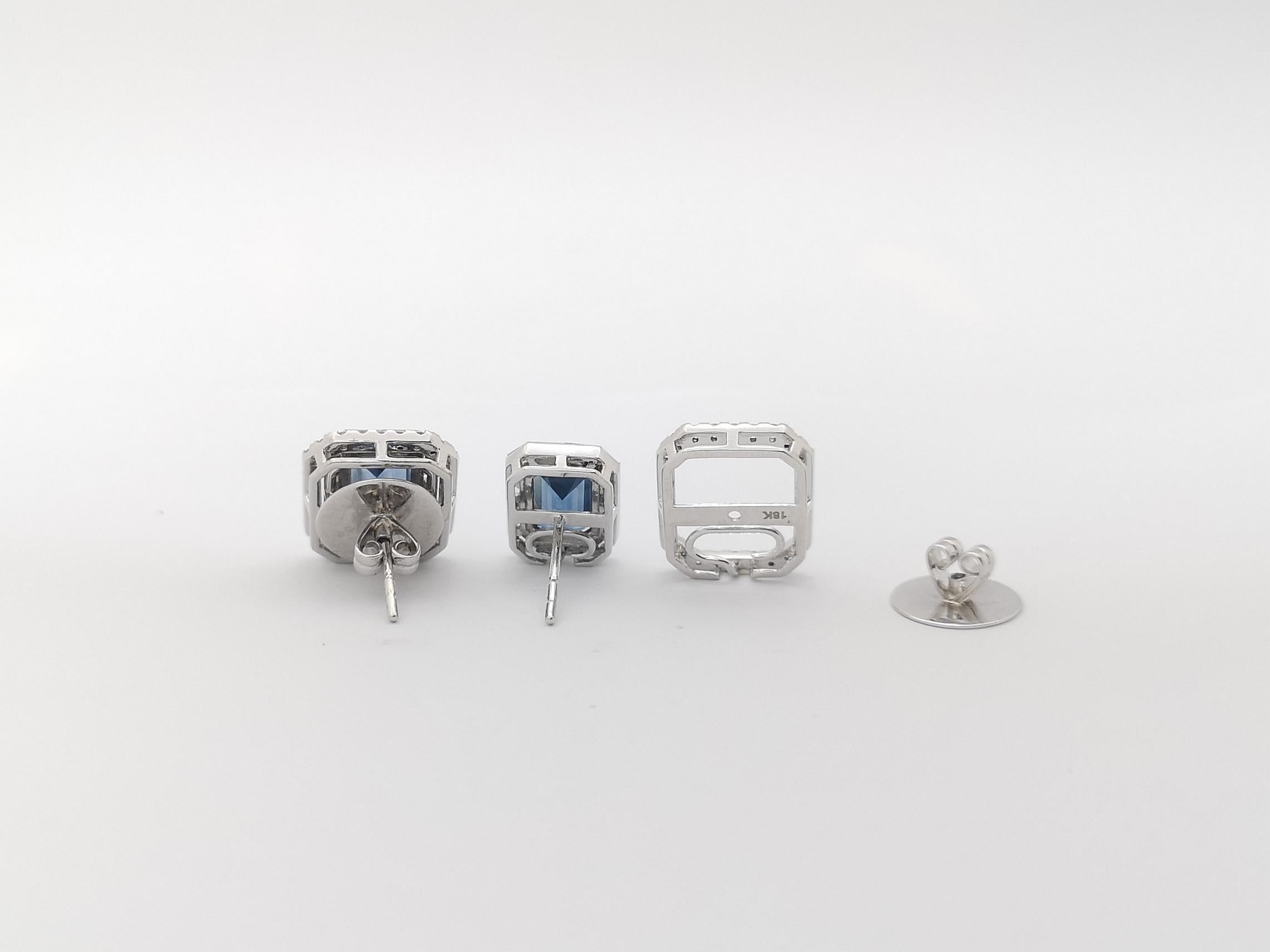 Blauer Saphir und Diamant-Ohrringe in 18 Karat Weißgold gefasst im Angebot 3