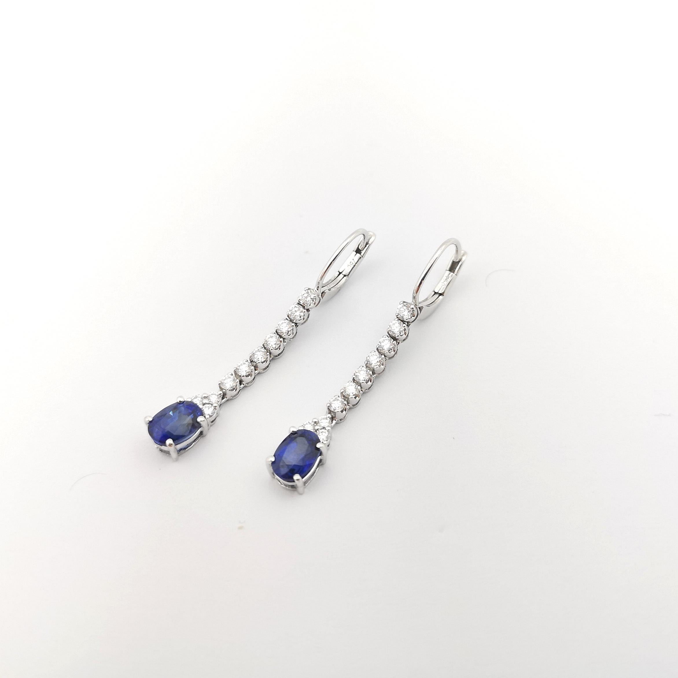 Blue Sapphire with Diamond Earrings set in 18K White Gold Settings For Sale 3