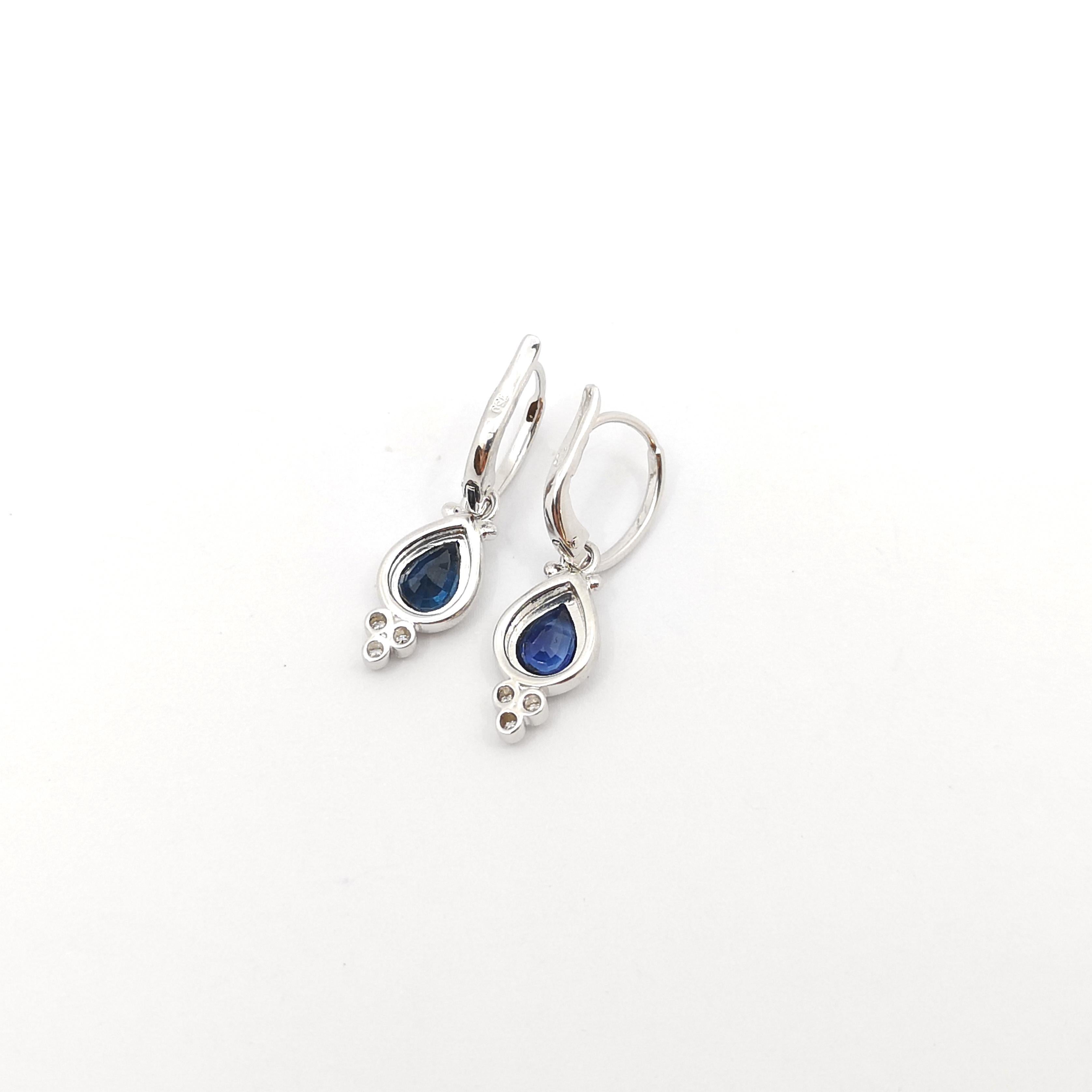 Blue Sapphire with Diamond Earrings set in 18K White Gold Settings For Sale 3