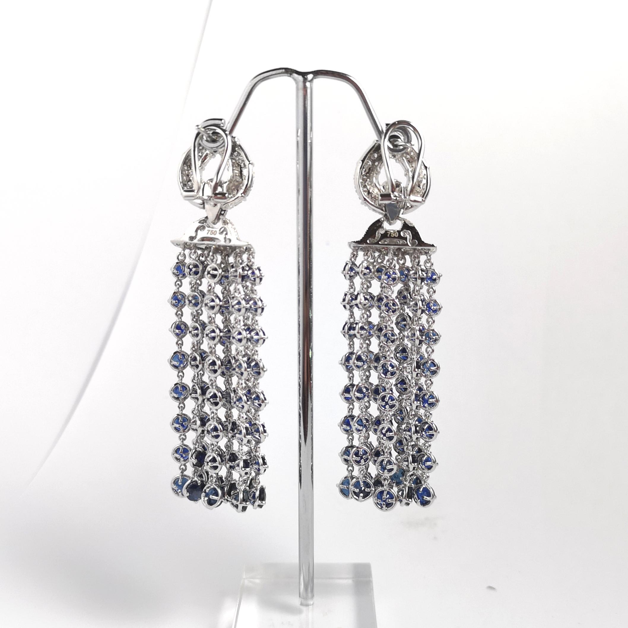 Blue Sapphire with Diamond Earrings set in 18K White Gold Settings For Sale 3