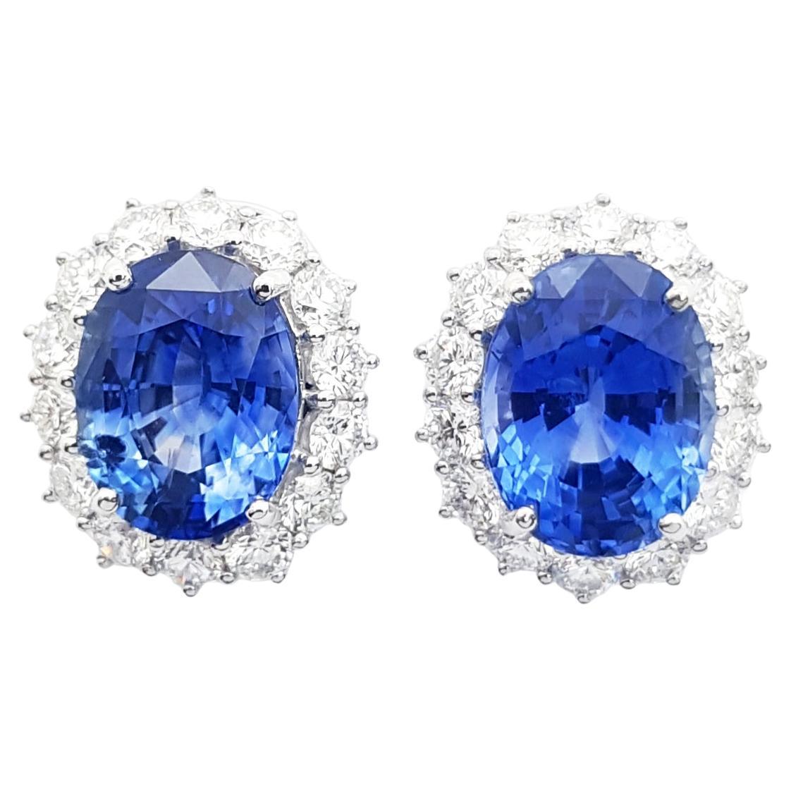 Blue Sapphire with Diamond Earrings set in 18K White Gold Settings For Sale