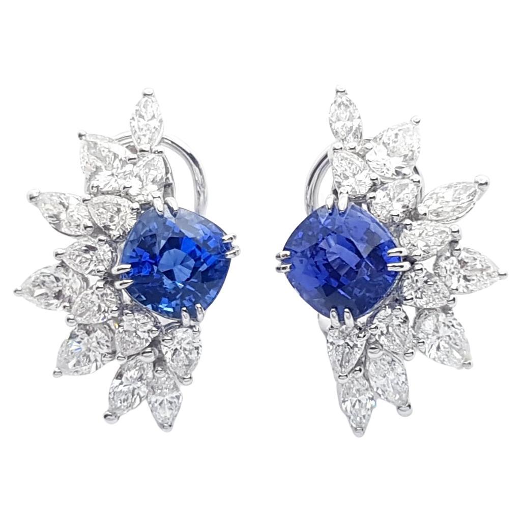 Blue Sapphire with Diamond Earrings set in 18K White Gold Settings