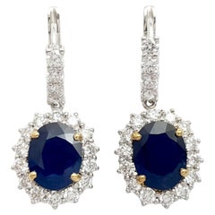 Blue Sapphire with Diamond Earrings set in 18K White Gold Settings