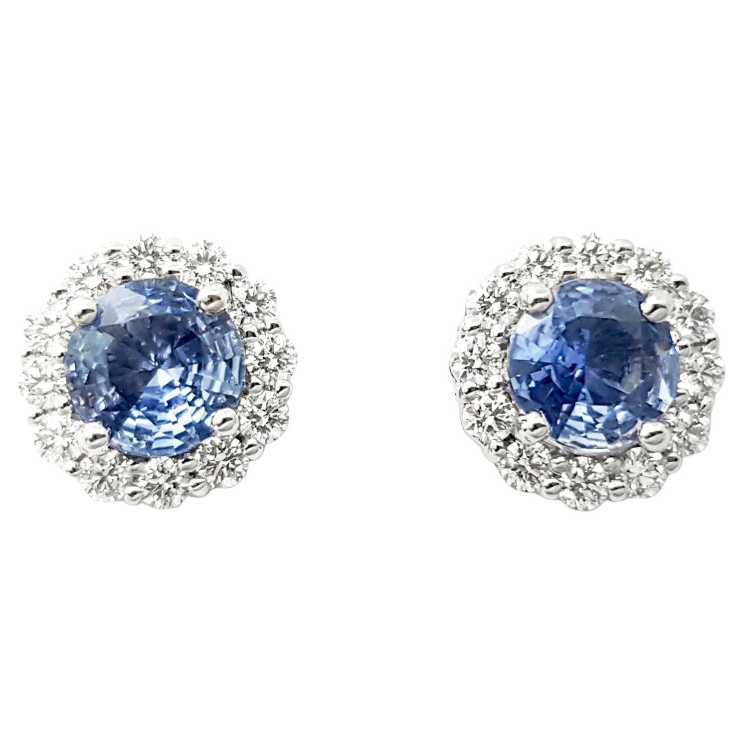Blue Sapphire with Diamond Earrings set in 18K White Gold Settings