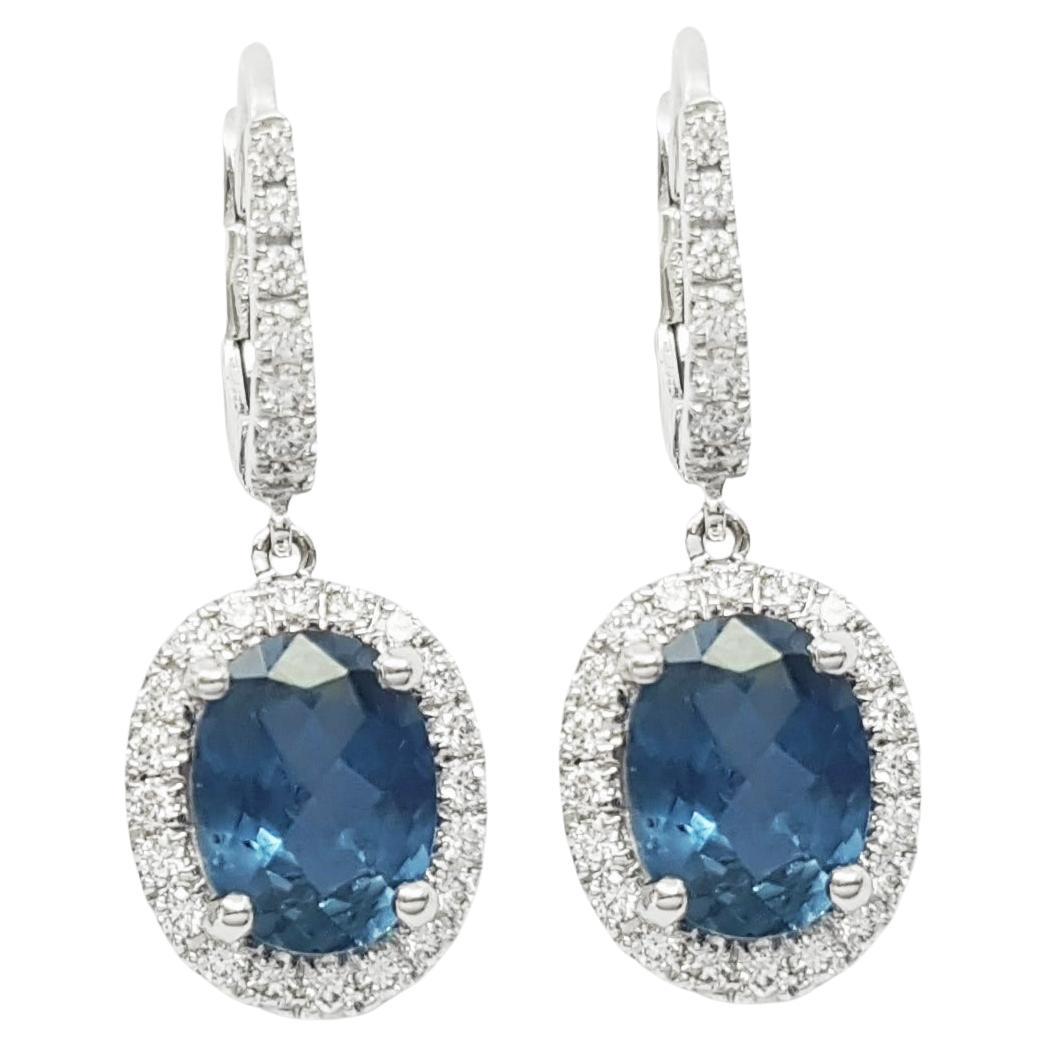 Blue Sapphire with Diamond Earrings set in 18K White Gold Settings