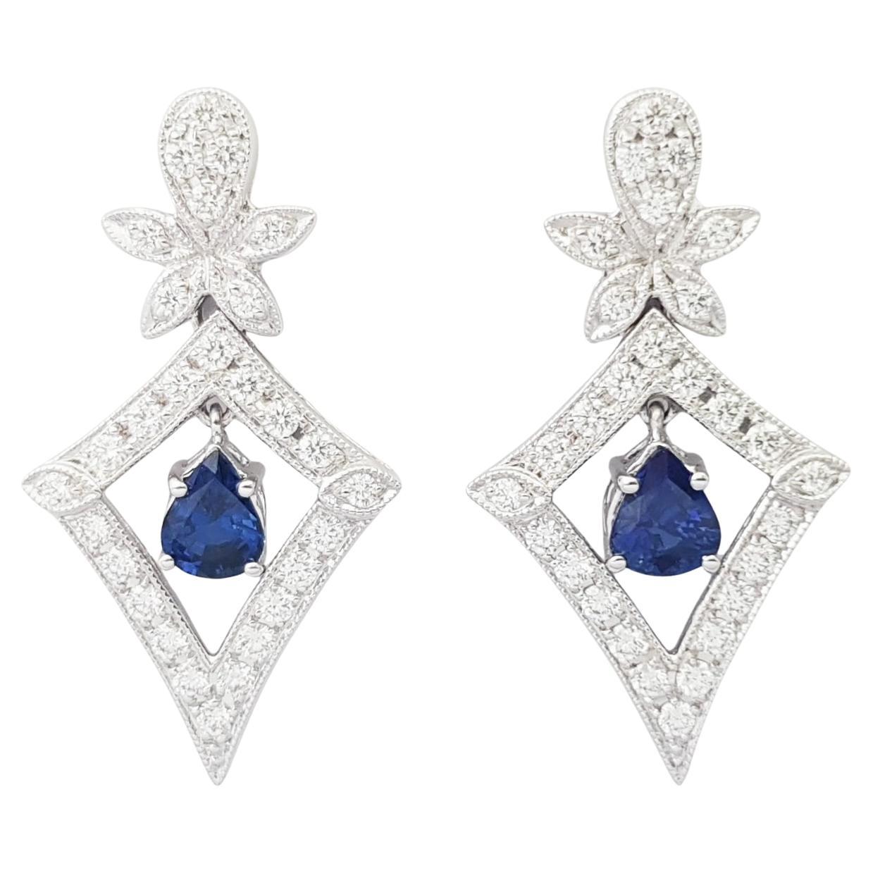 Blauer Saphir und Diamant-Ohrringe in 18 Karat Weißgold gefasst im Angebot