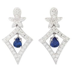 Blauer Saphir und Diamant-Ohrringe in 18 Karat Weißgold gefasst