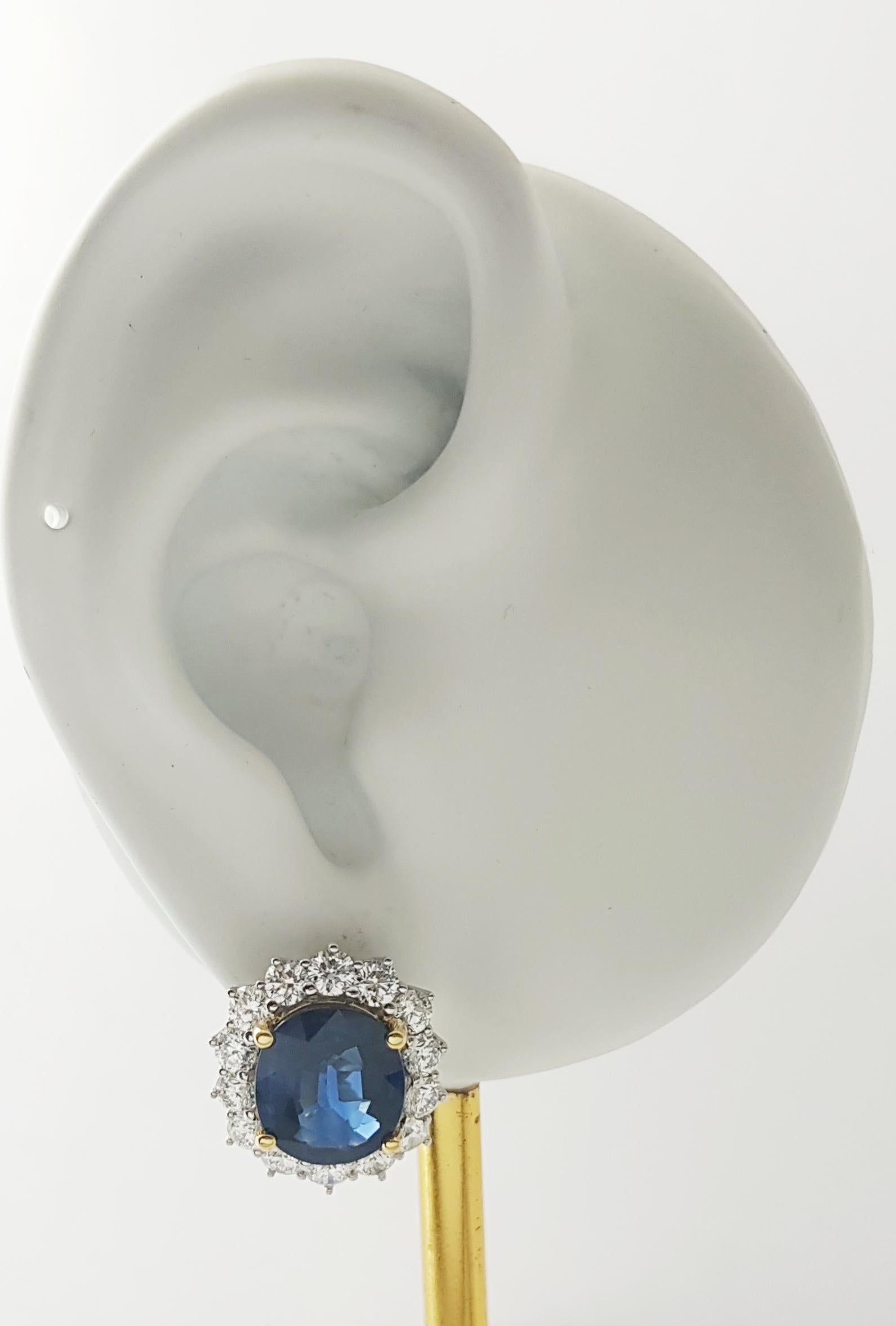Saphir bleu 8,38 carats et diamant 2,50 carats Boucles d'oreilles montées sur or jaune/blanc 18K

Largeur : 1.5 cm 
Longueur : 1.7 cm
Poids total : 12.27 grammes

