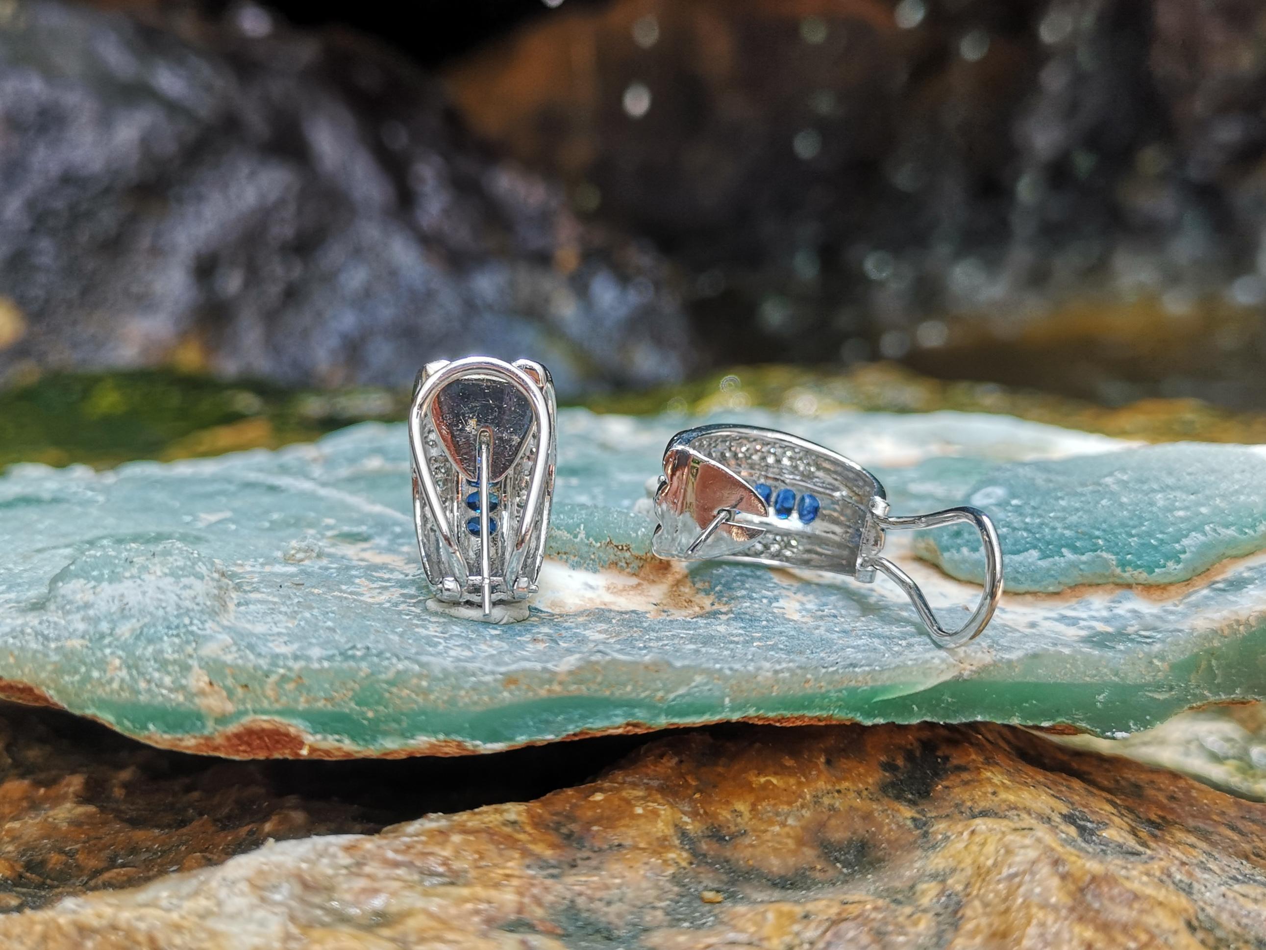 Women's Blue Sapphire with Diamond Earrings Set in Platinum 900 Settings For Sale