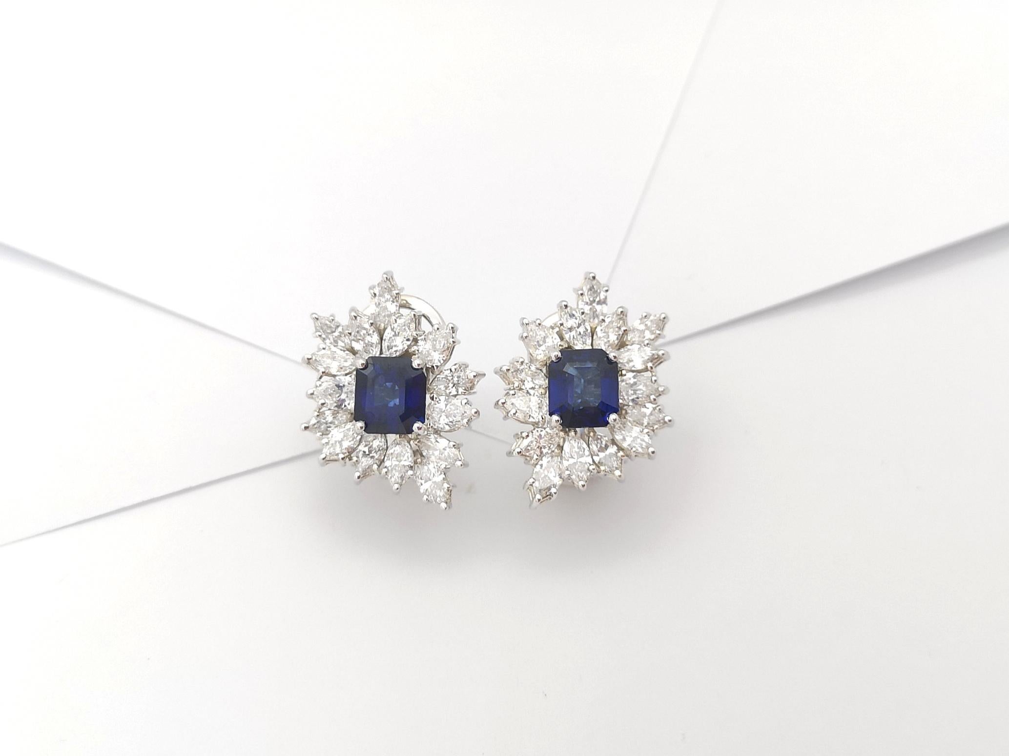 Mixed Cut Blue Sapphire with Diamond Earrings set in Platinum 950 Settings For Sale