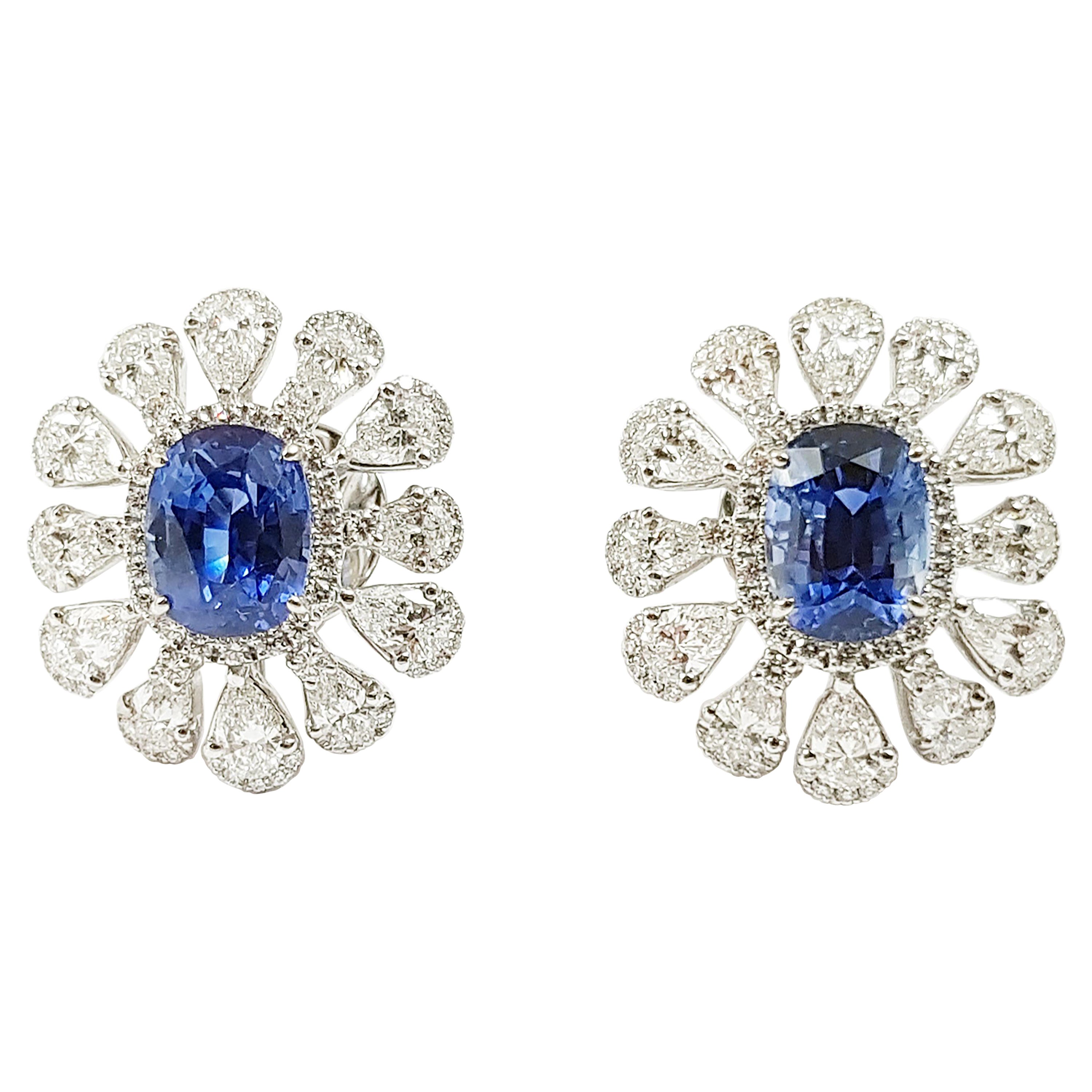 Pendientes de zafiro azul con diamantes engastados en platino 950