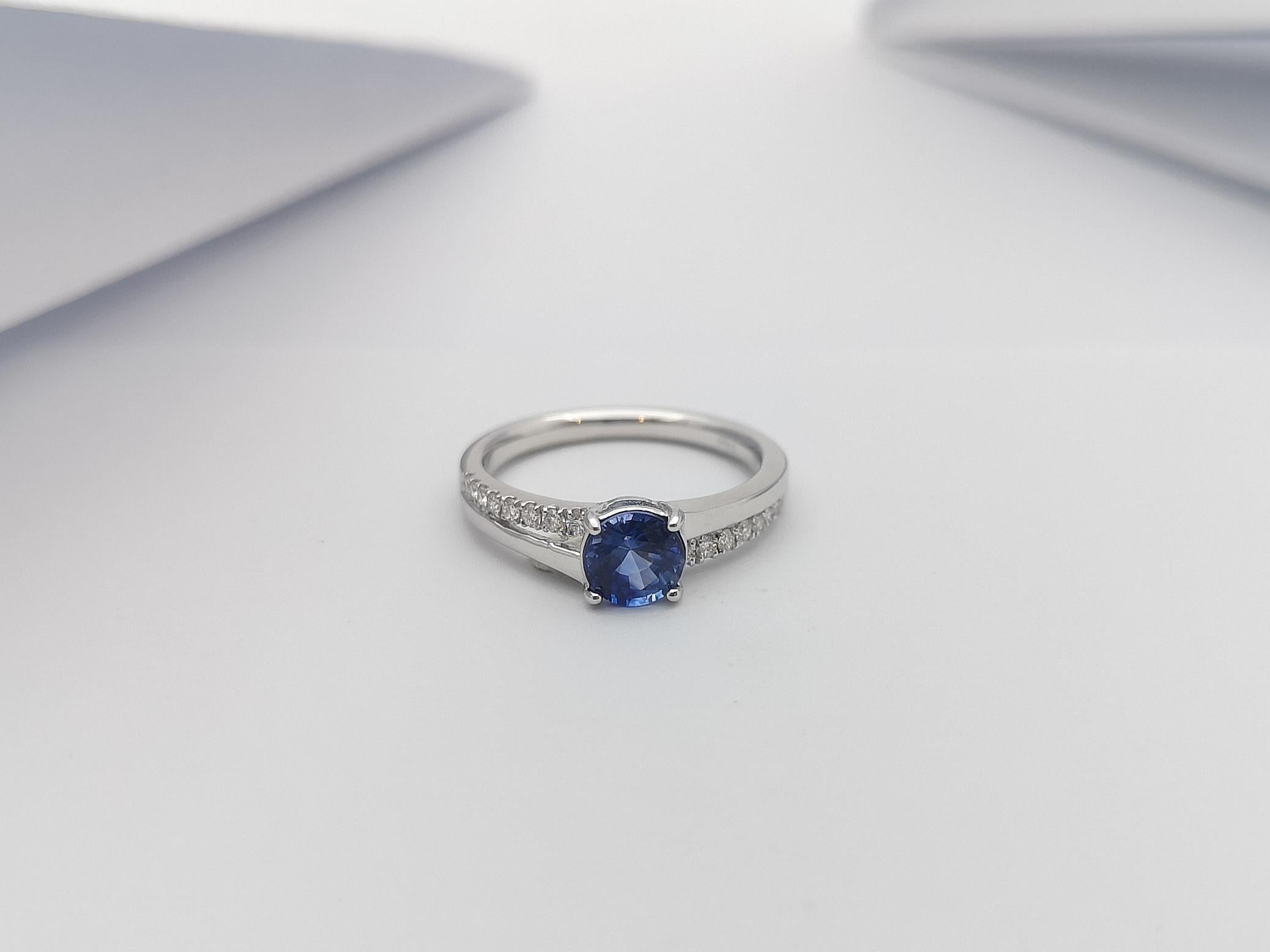 Blue Sapphire with Diamond Engagement Ring Set in 18 Karat White Gold Settings For Sale 8