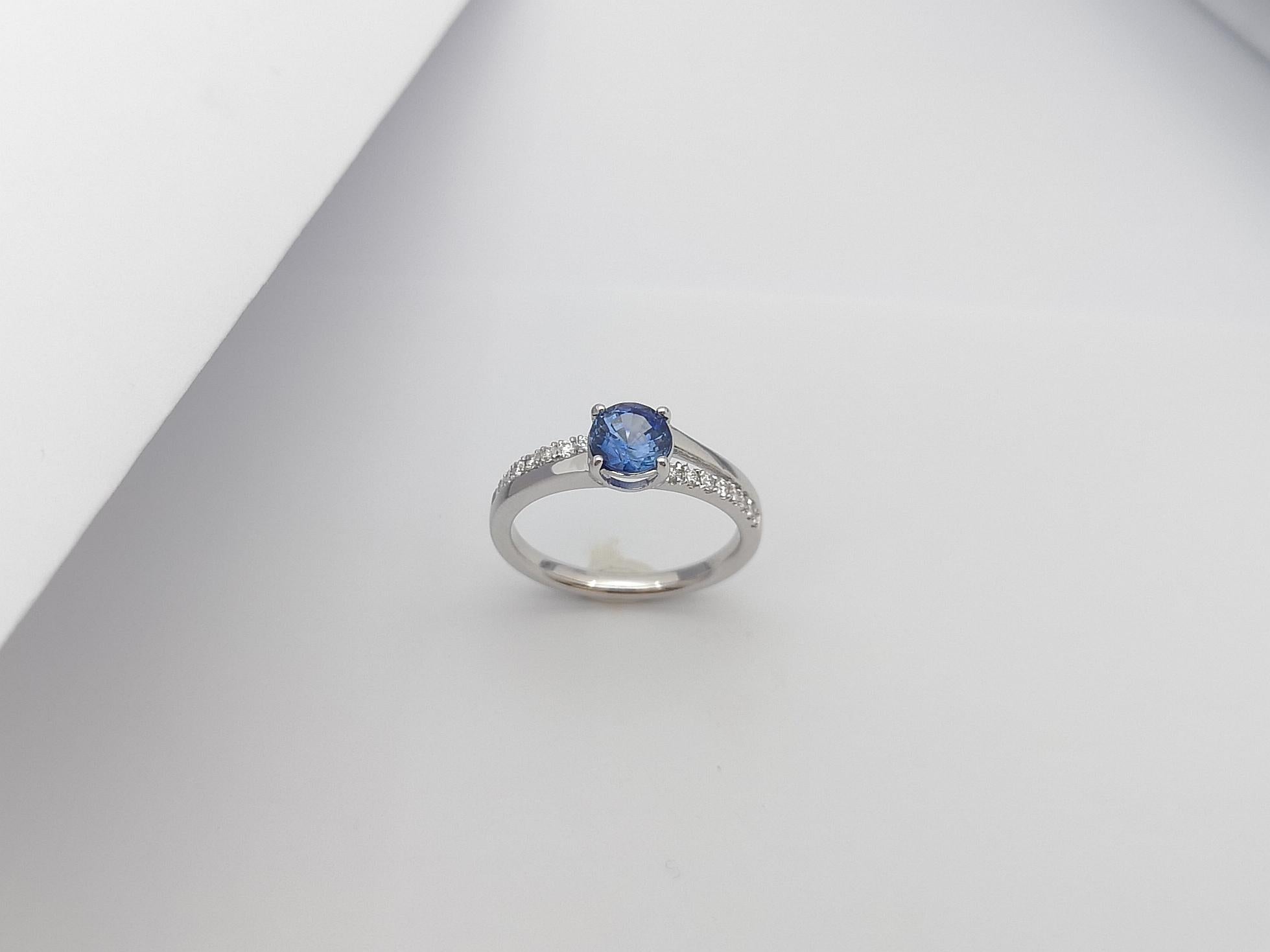 Blue Sapphire with Diamond Engagement Ring Set in 18 Karat White Gold Settings For Sale 2