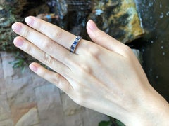 Blue Sapphire with Diamond Eternity Ring Set in 18 Karat White Gold Settings