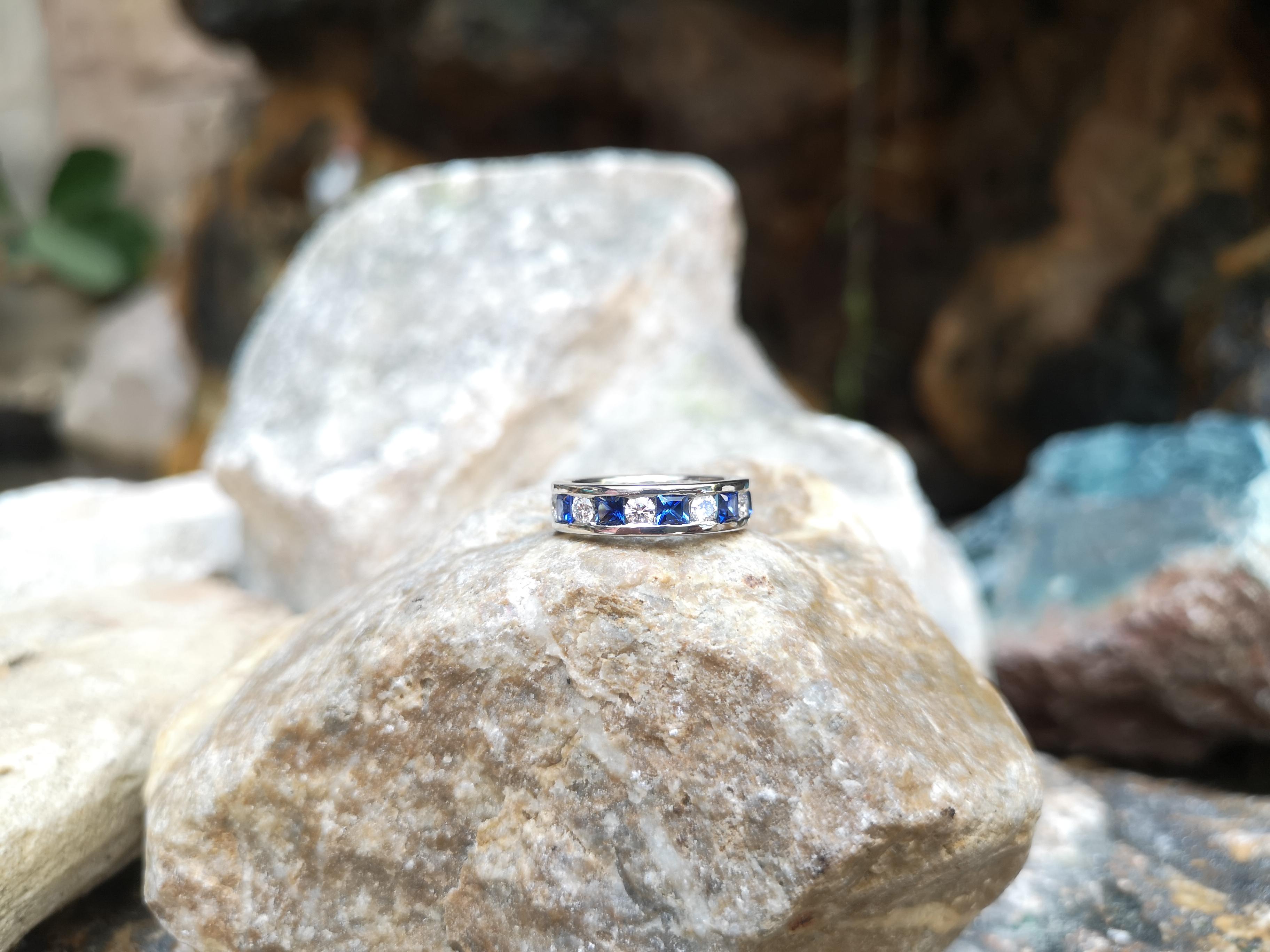 Contemporary Blue Sapphire with Diamond Eternity Ring Set in 18 Karat White Gold Settings For Sale