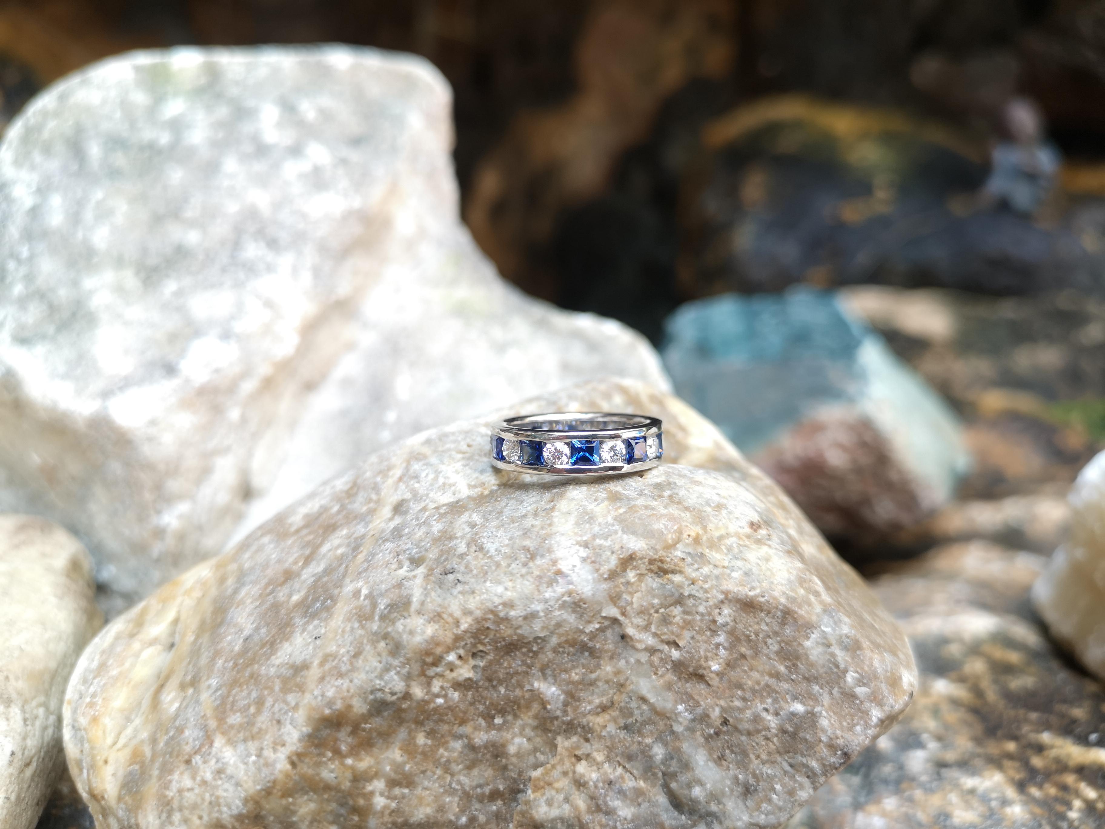 Mixed Cut Blue Sapphire with Diamond Eternity Ring Set in 18 Karat White Gold Settings For Sale
