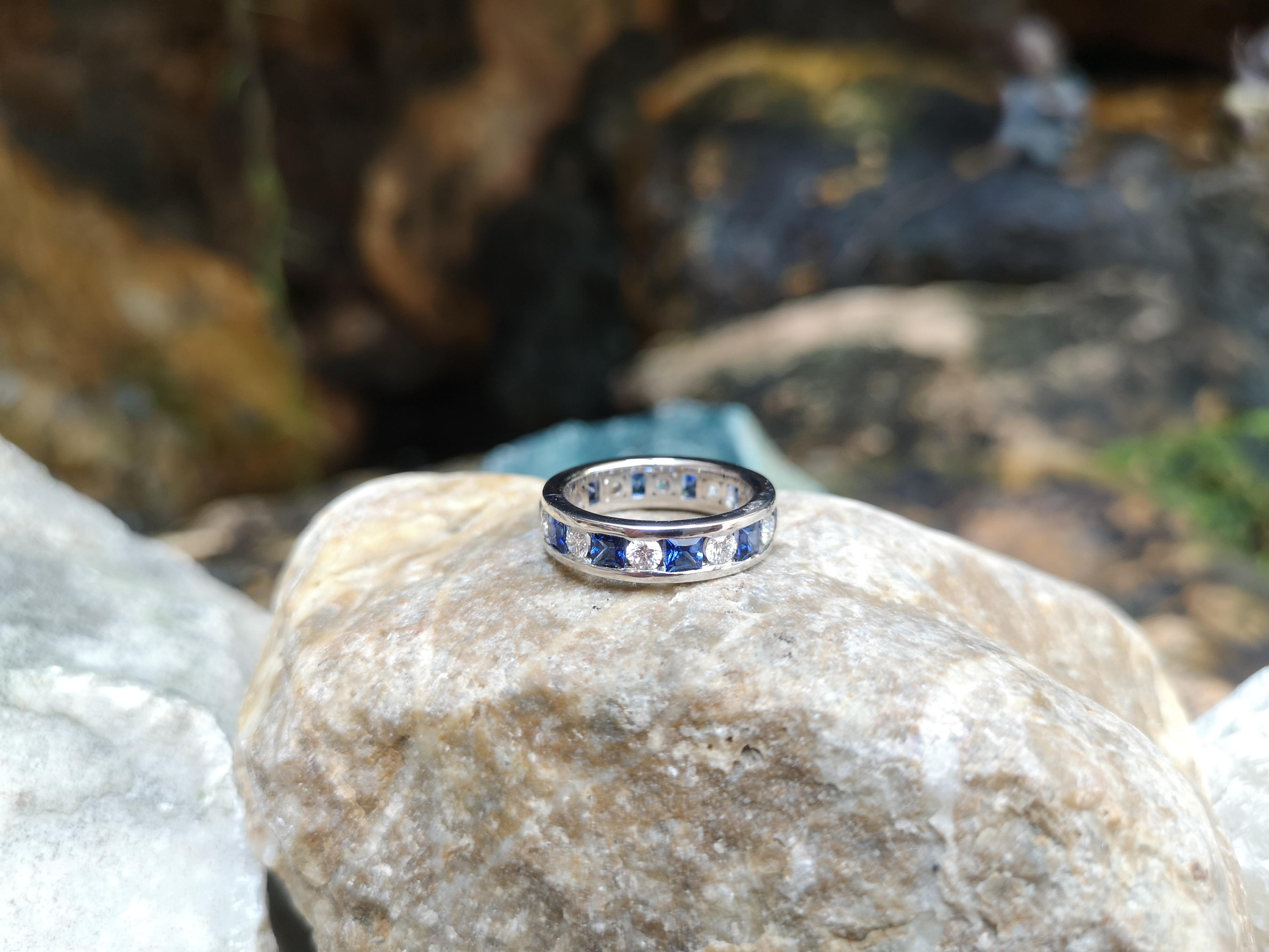 Women's or Men's Blue Sapphire with Diamond Eternity Ring Set in 18 Karat White Gold Settings For Sale