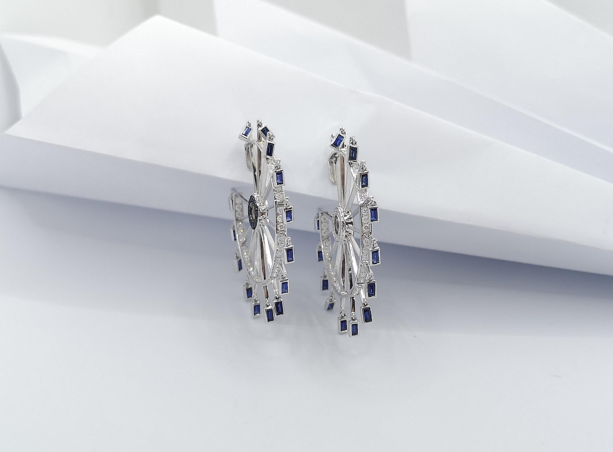 Blue Sapphire with Diamond Farris Wheel Earrings Set in 18 Karat White Gold For Sale 9
