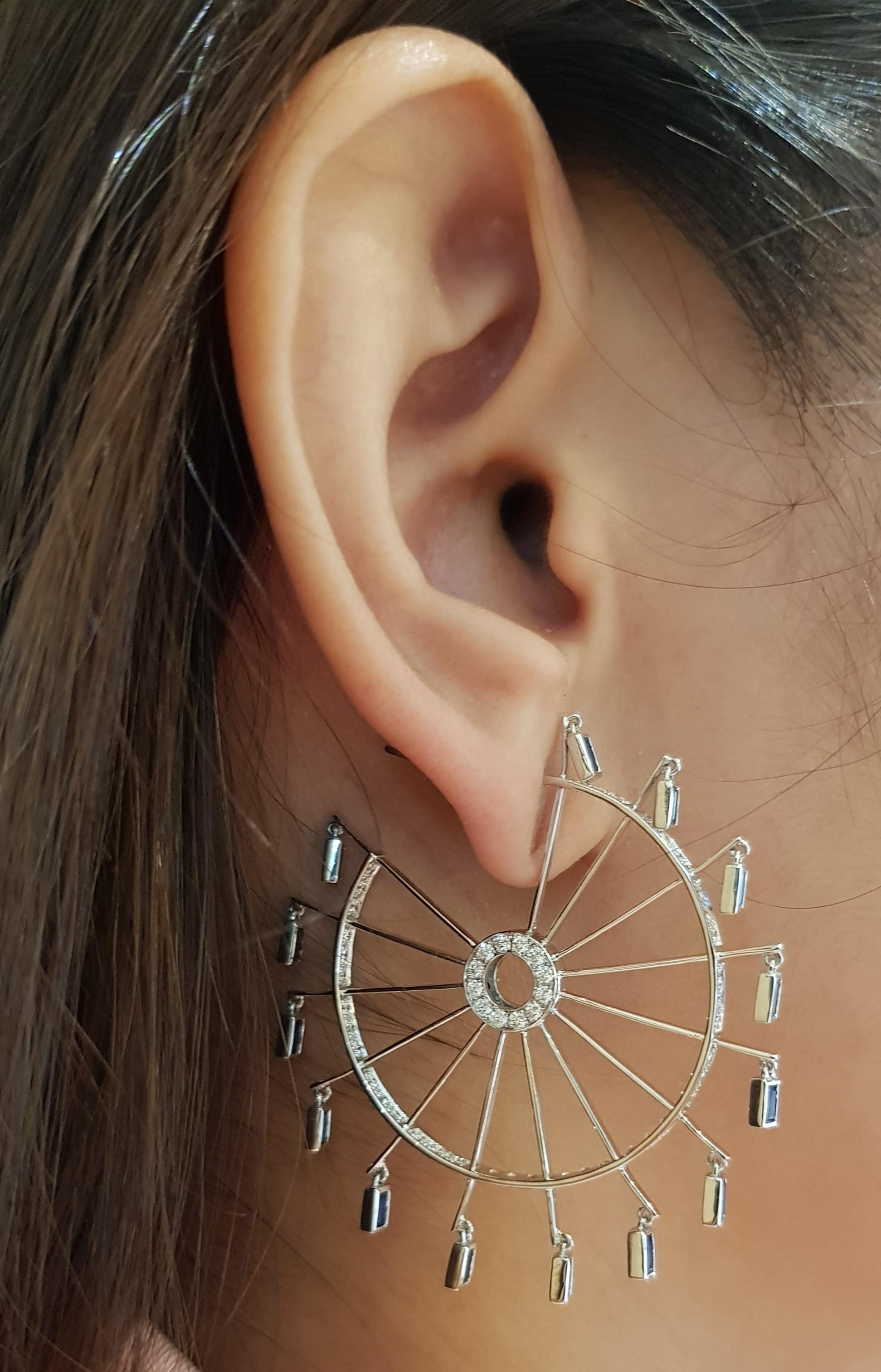 Contemporary Blue Sapphire with Diamond Farris Wheel Earrings Set in 18 Karat White Gold For Sale