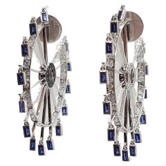 Blue Sapphire with Diamond Farris Wheel Earrings Set in 18 Karat White Gold