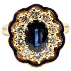 Blue Sapphire with Diamond Halo Cocktail Ring 14 Karat Yellow Gold