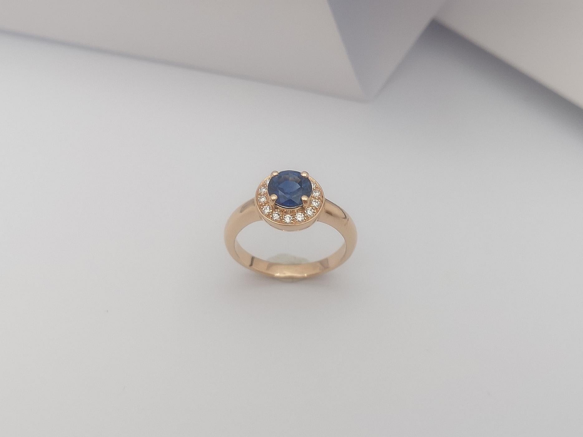 Blue Sapphire with Diamond Halo Ring Set in 18 Karat Rose Gold Settings For Sale 4