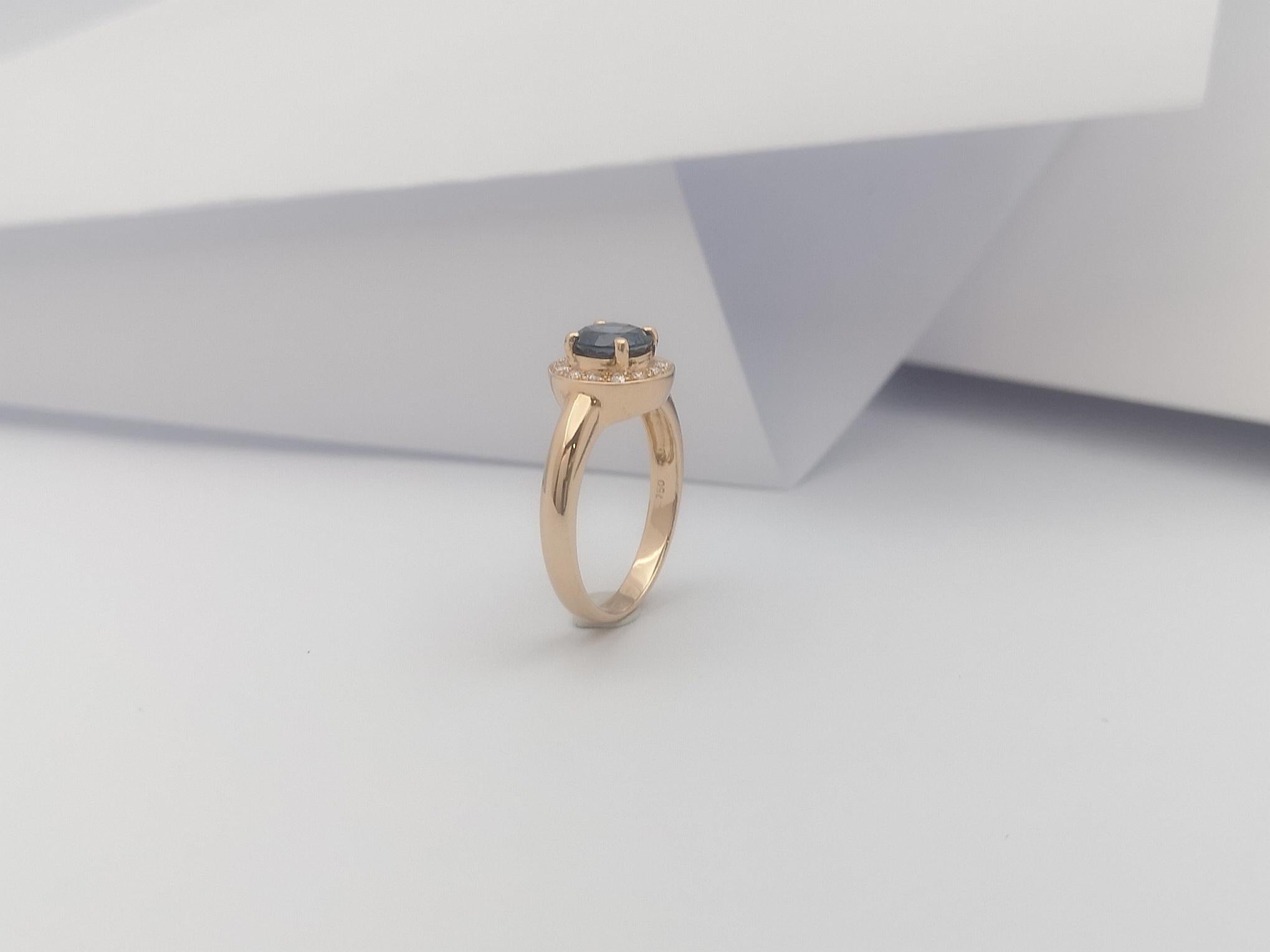Ring mit blauem blauem Saphir und Diamant-Halo in 18 Karat Roségoldfassung im Angebot 6