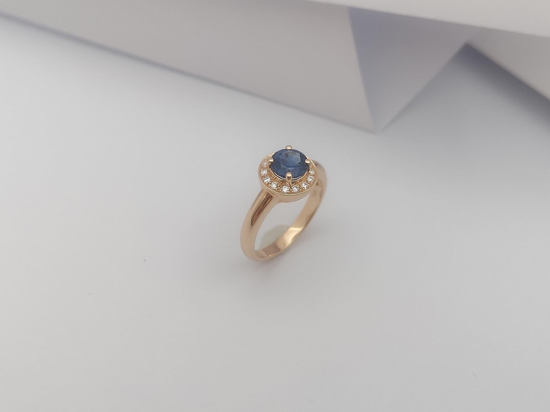 Blue Sapphire with Diamond Halo Ring Set in 18 Karat Rose Gold Settings For Sale 6
