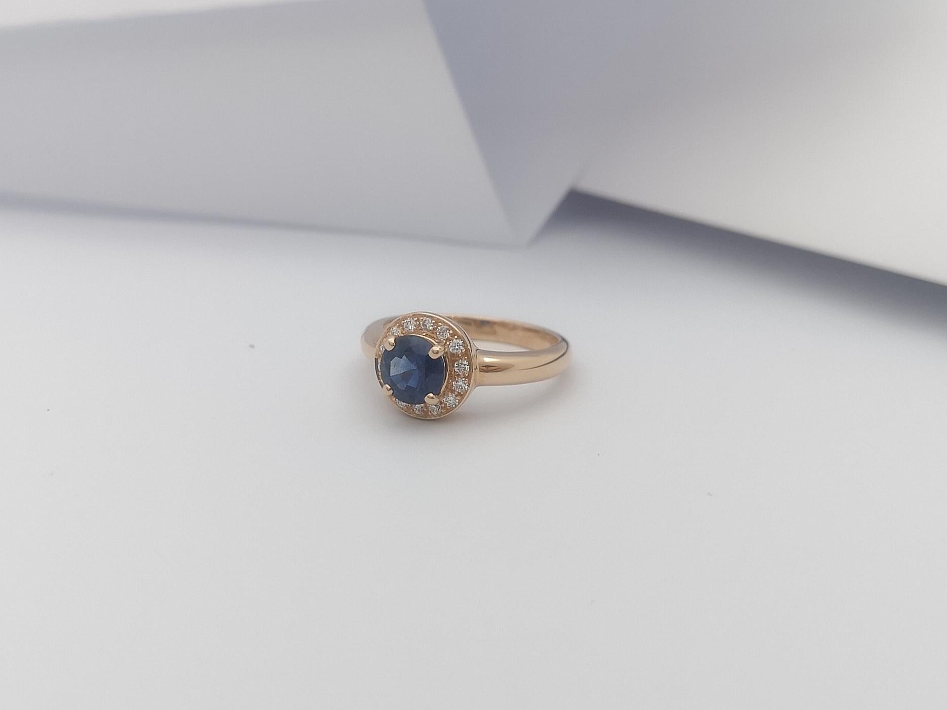 Blue Sapphire with Diamond Halo Ring Set in 18 Karat Rose Gold Settings For Sale 1