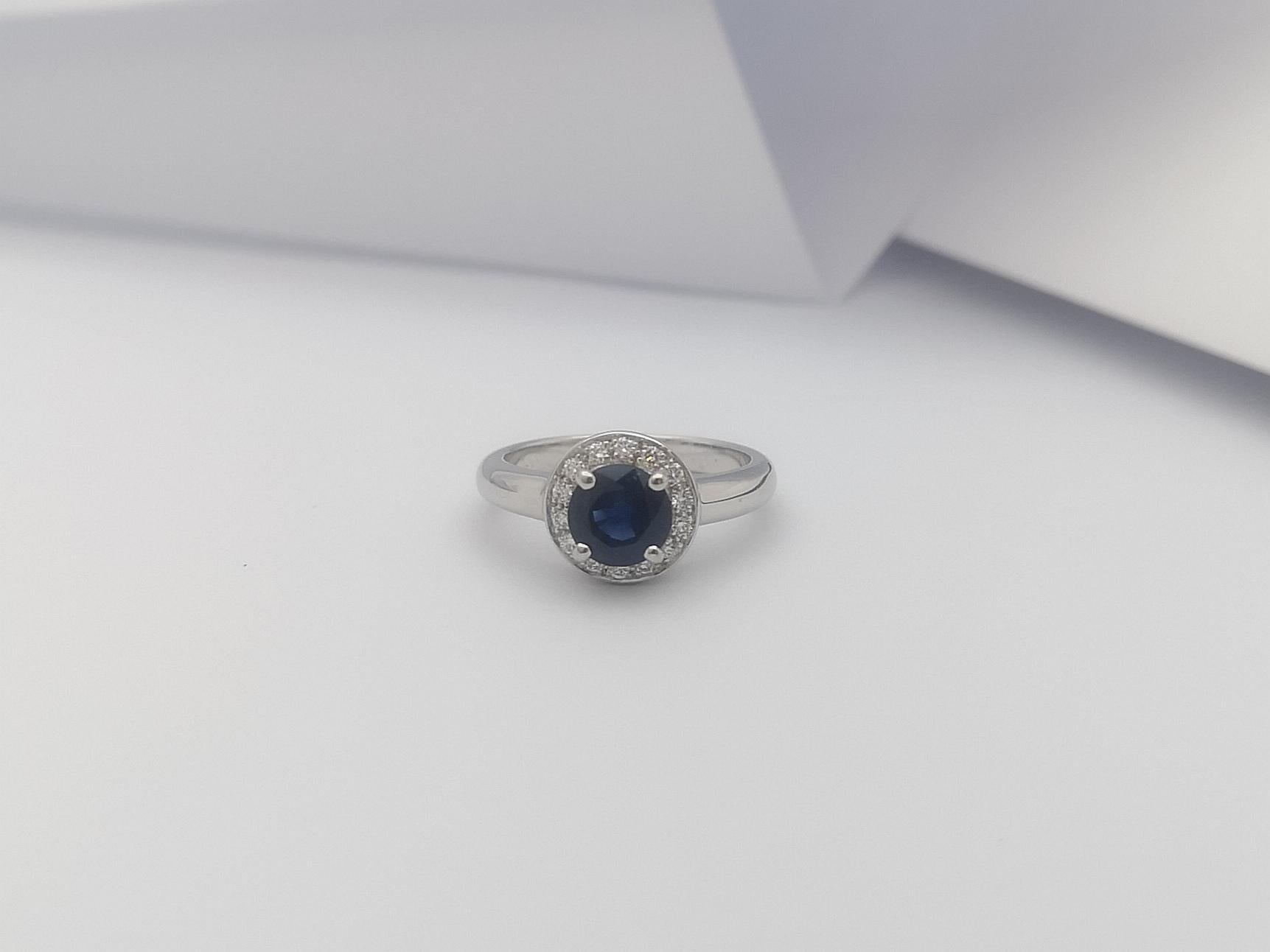 Blue Sapphire with Diamond Halo Ring Set in 18 Karat White Gold Settings For Sale 2