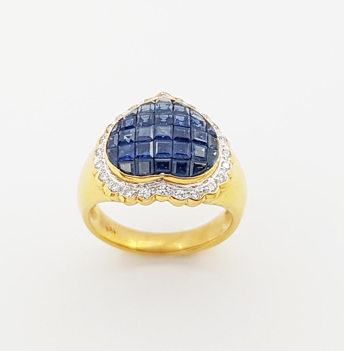 Blue Sapphire with Diamond Heart Ring Set in 18 Karat Gold Settings For Sale 1