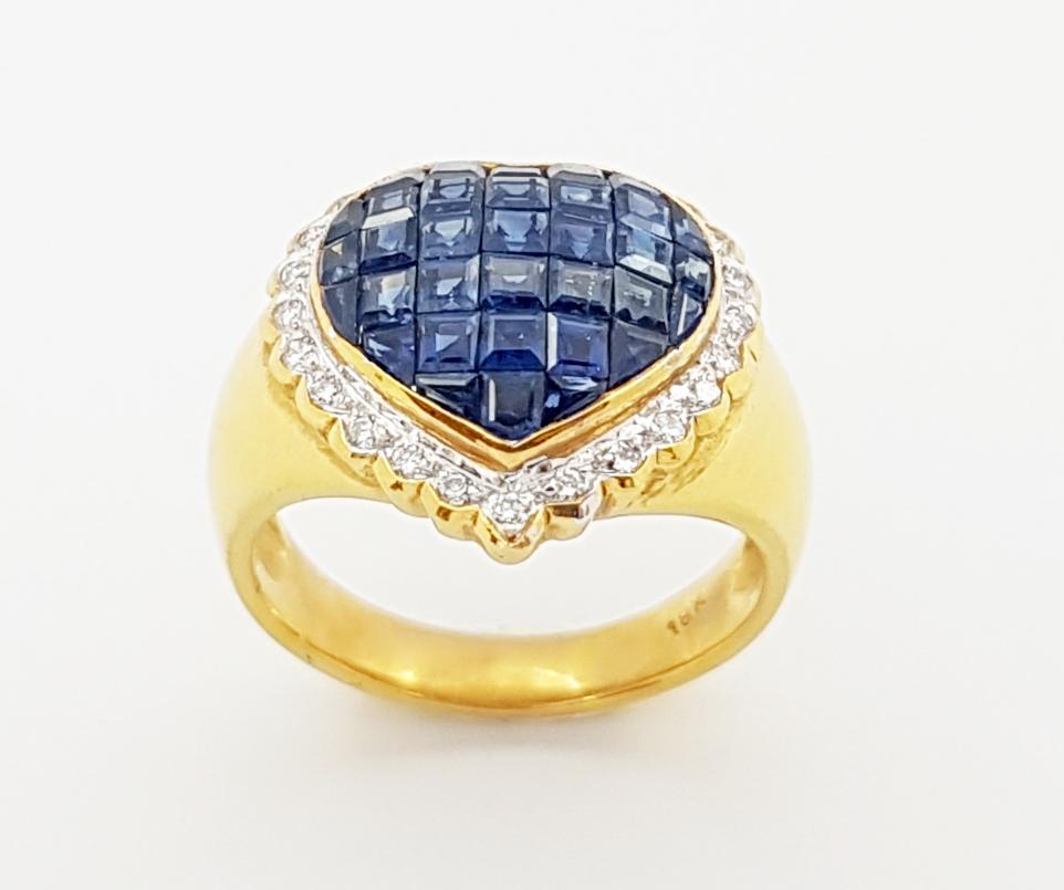 Blue Sapphire with Diamond Heart Ring Set in 18 Karat Gold Settings For Sale 2