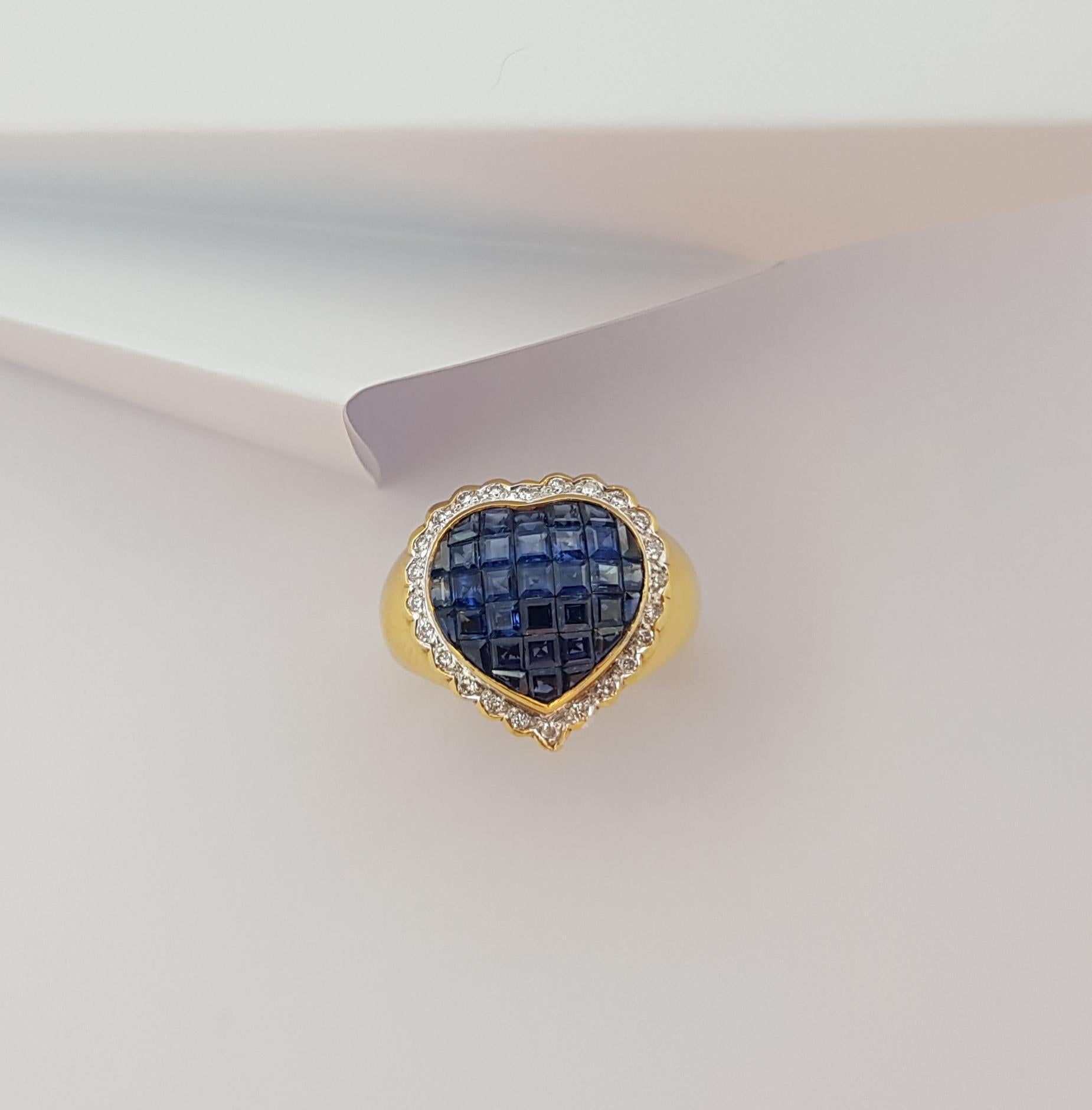 Blue Sapphire with Diamond Heart Ring Set in 18 Karat Gold Settings For Sale 4