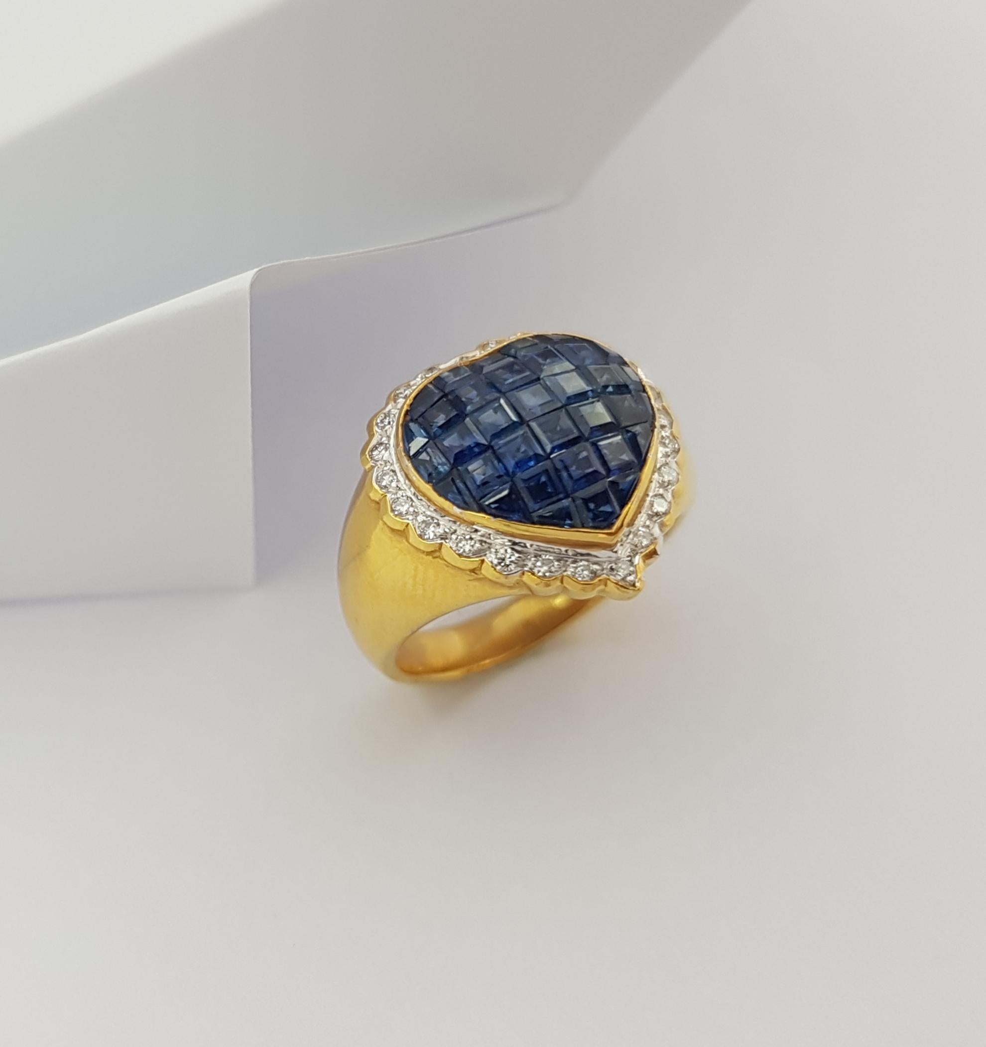 Blue Sapphire with Diamond Heart Ring Set in 18 Karat Gold Settings For Sale 5