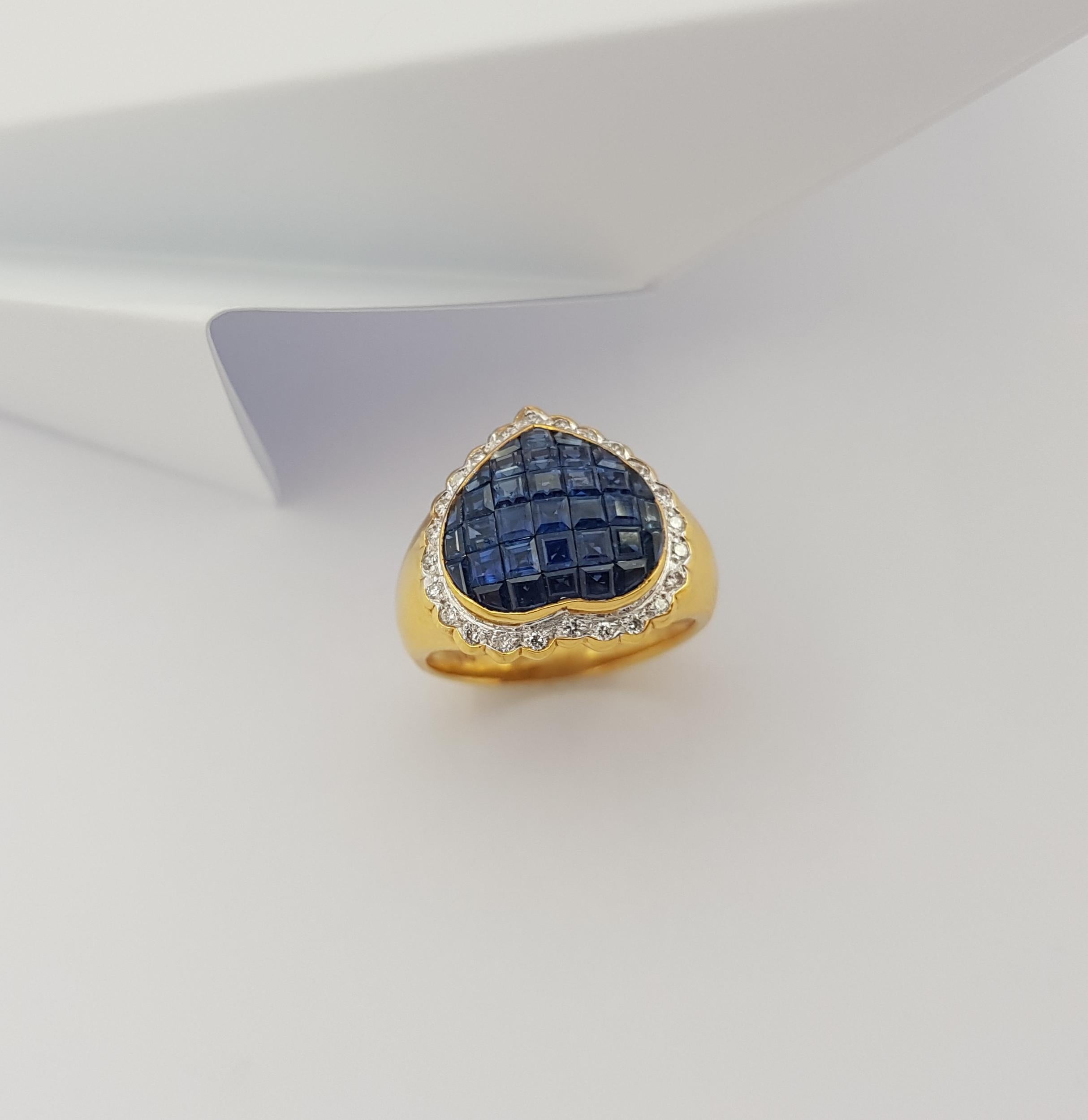 Blue Sapphire with Diamond Heart Ring Set in 18 Karat Gold Settings For Sale 6