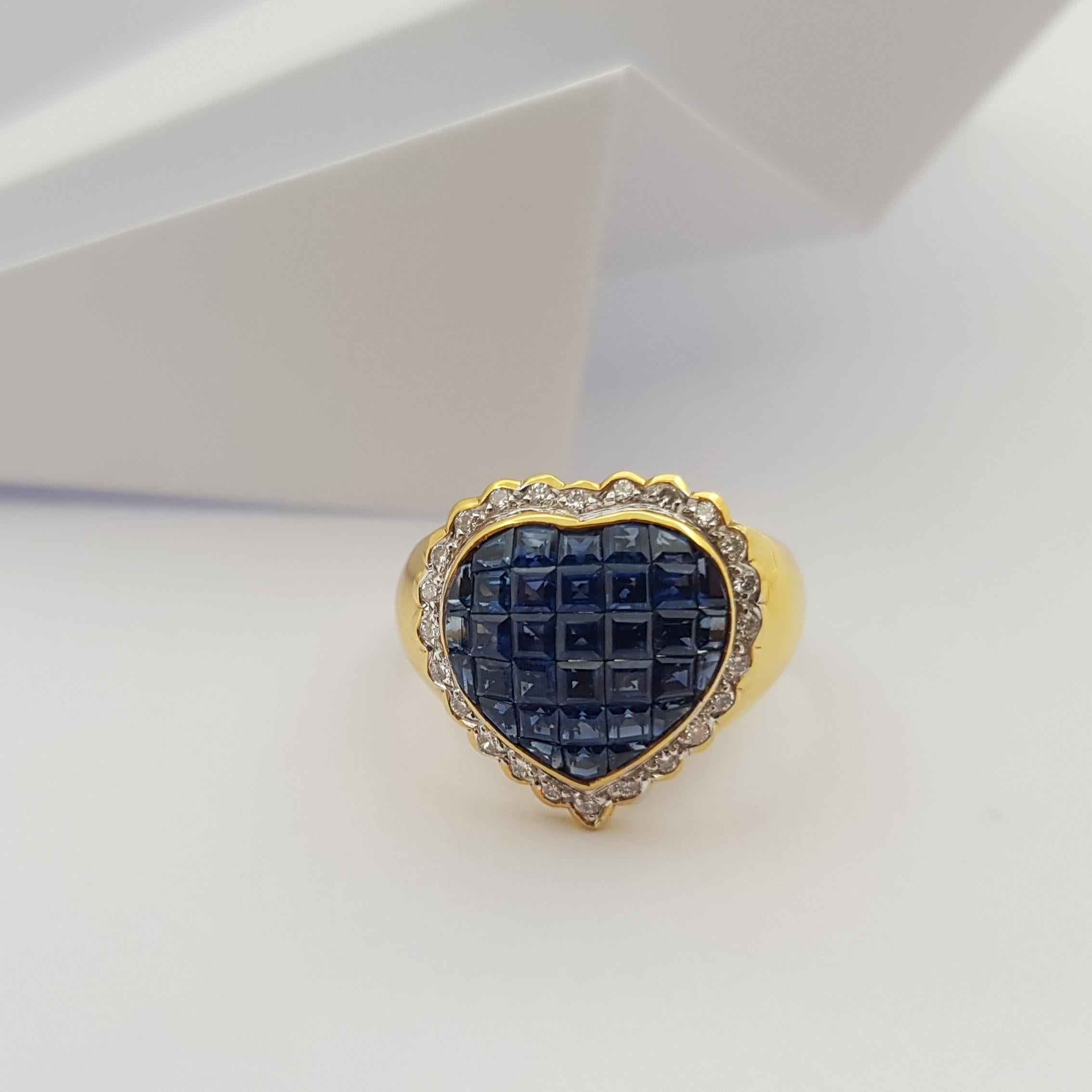 Blue Sapphire with Diamond Heart Ring Set in 18 Karat Gold Settings For Sale 7