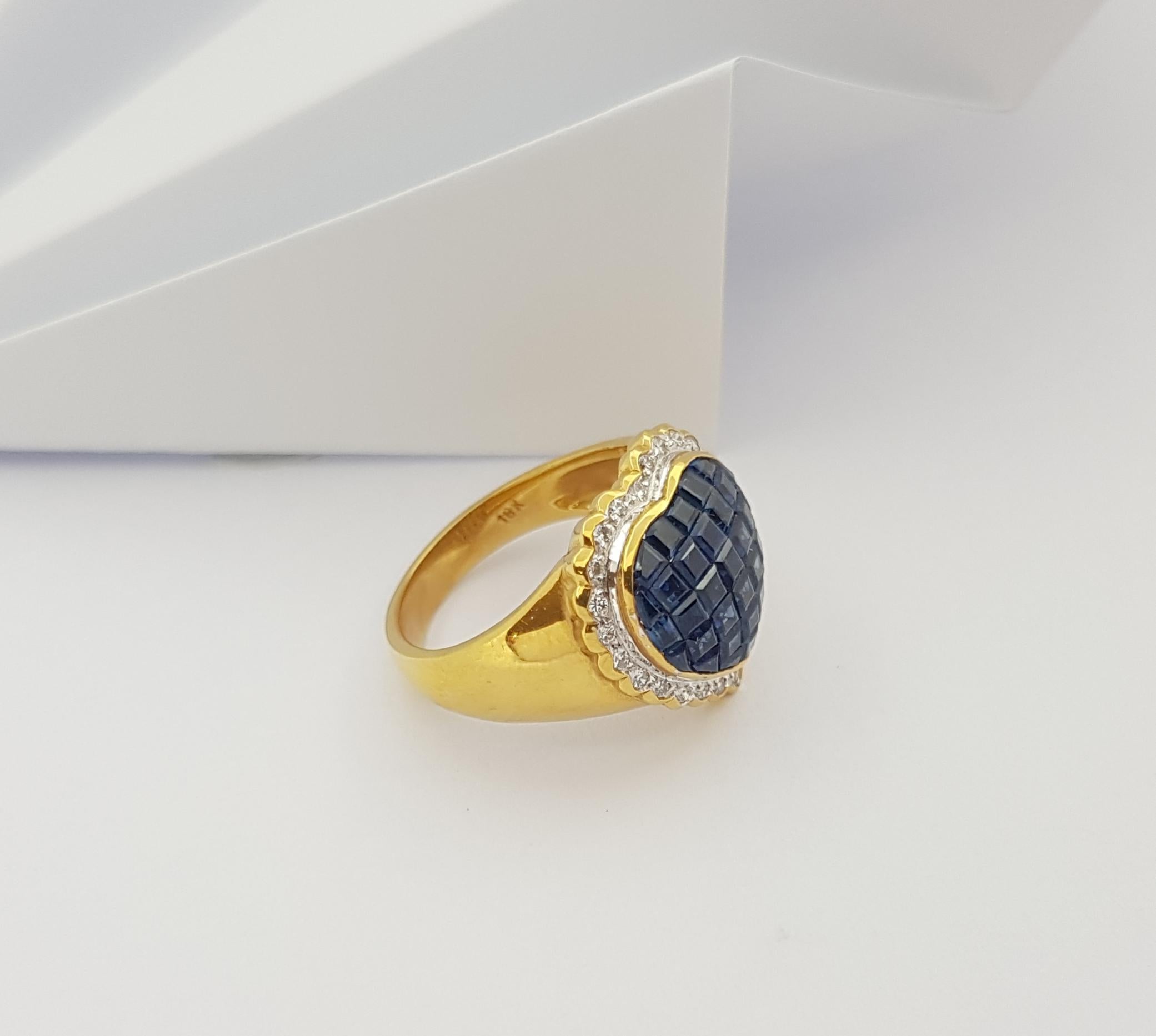 Blue Sapphire with Diamond Heart Ring Set in 18 Karat Gold Settings For Sale 8