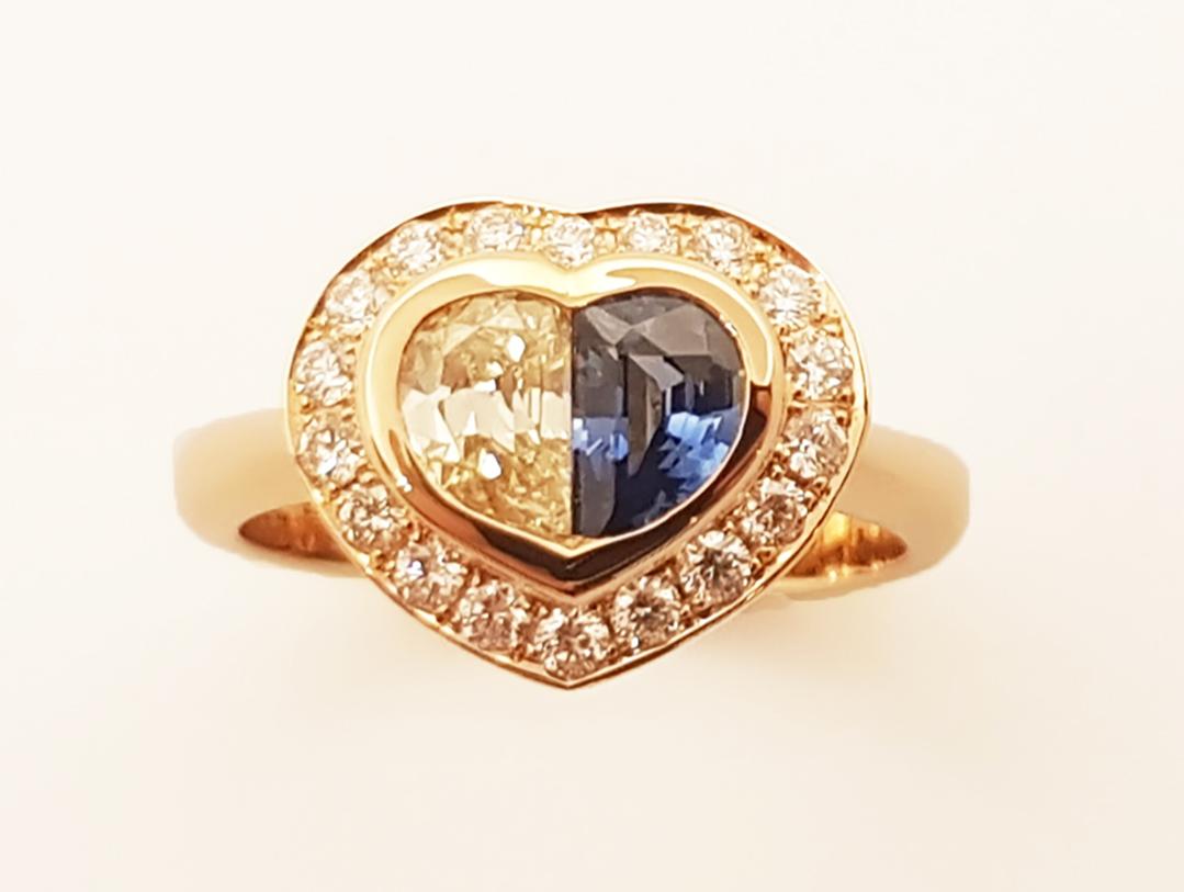 Blue Sapphire with Diamond Heart Ring Set in 18 Karat Rose Gold Settings For Sale 2