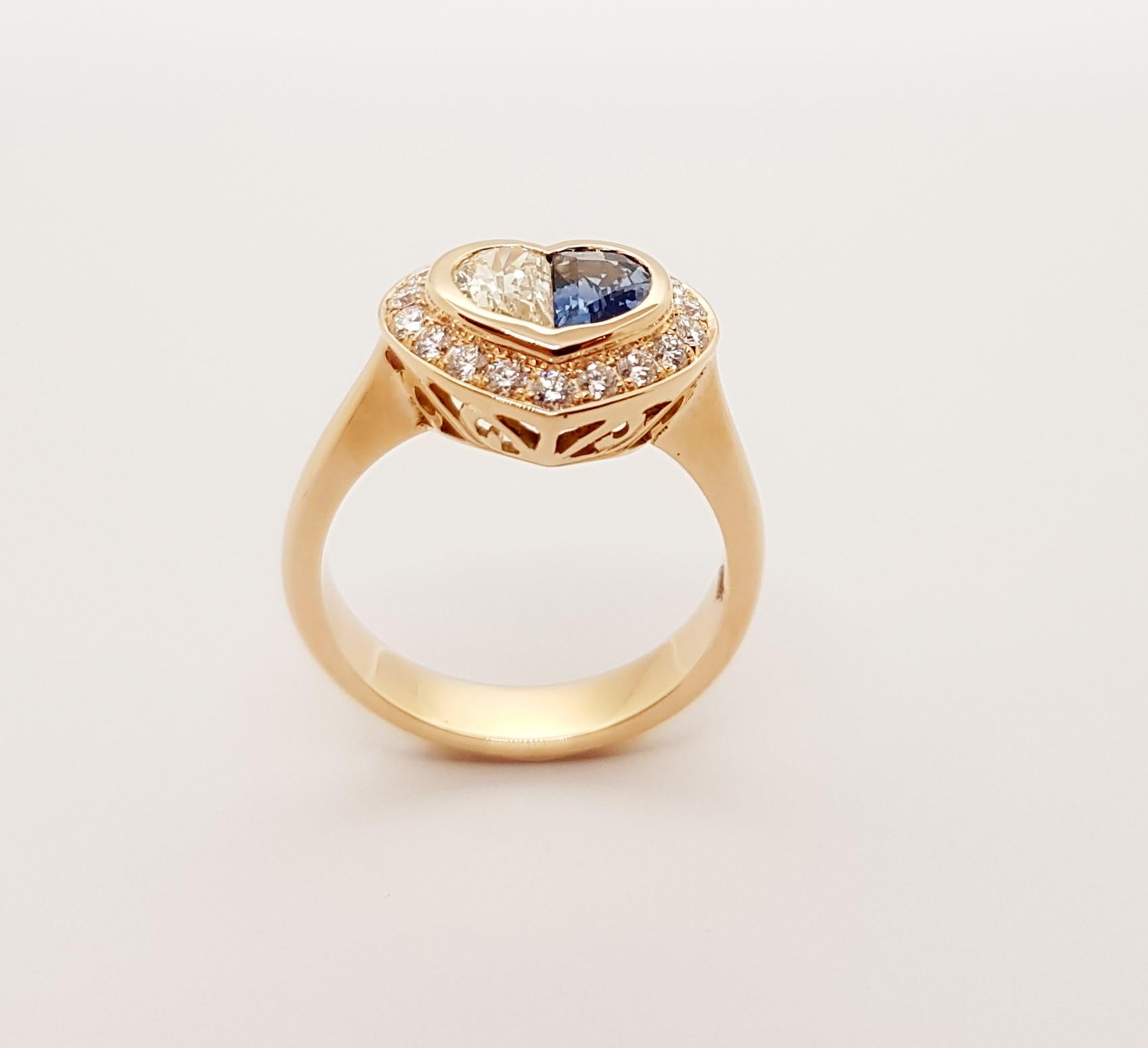 Blue Sapphire with Diamond Heart Ring Set in 18 Karat Rose Gold Settings For Sale 3