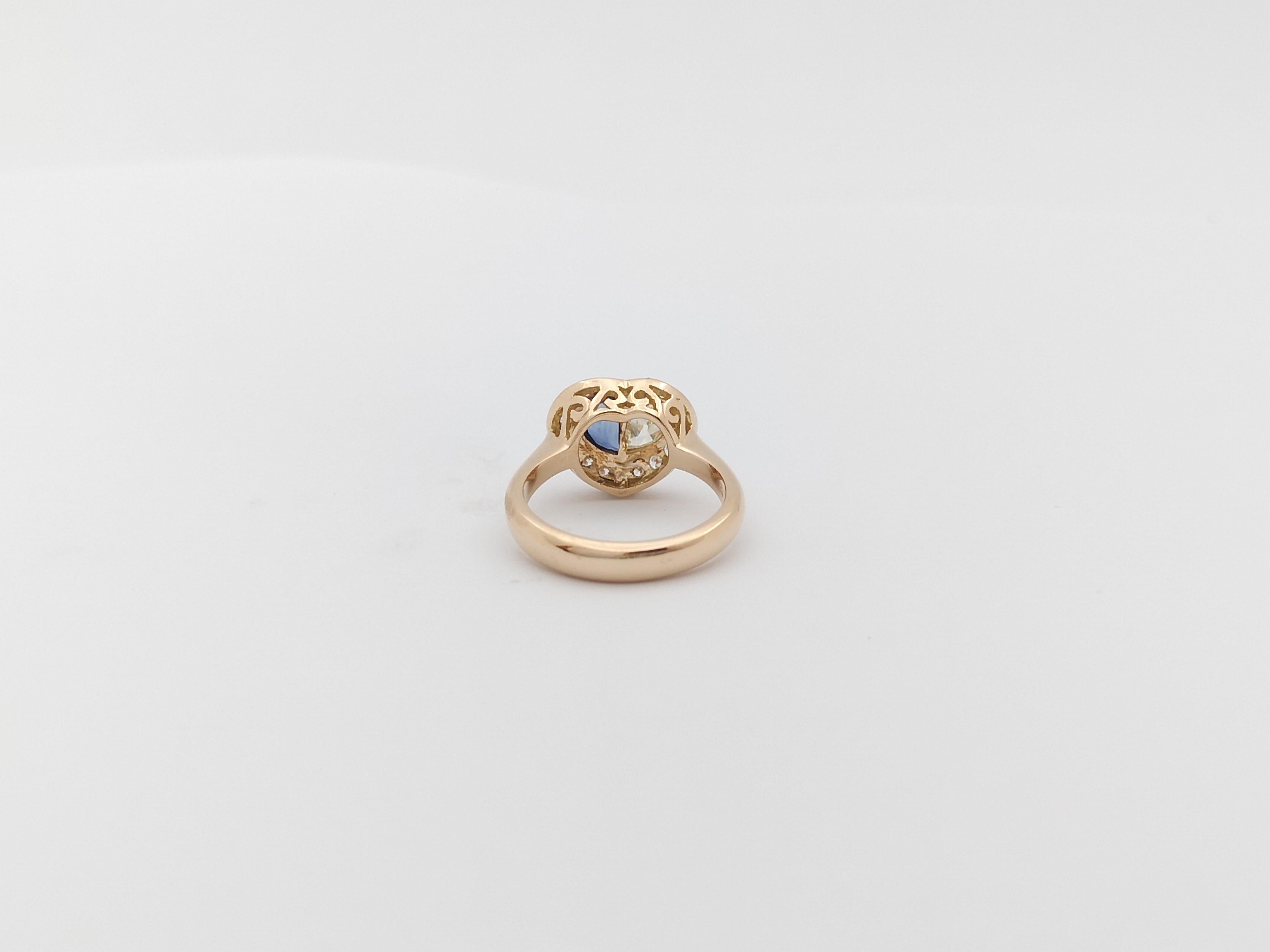 Blue Sapphire with Diamond Heart Ring Set in 18 Karat Rose Gold Settings For Sale 6