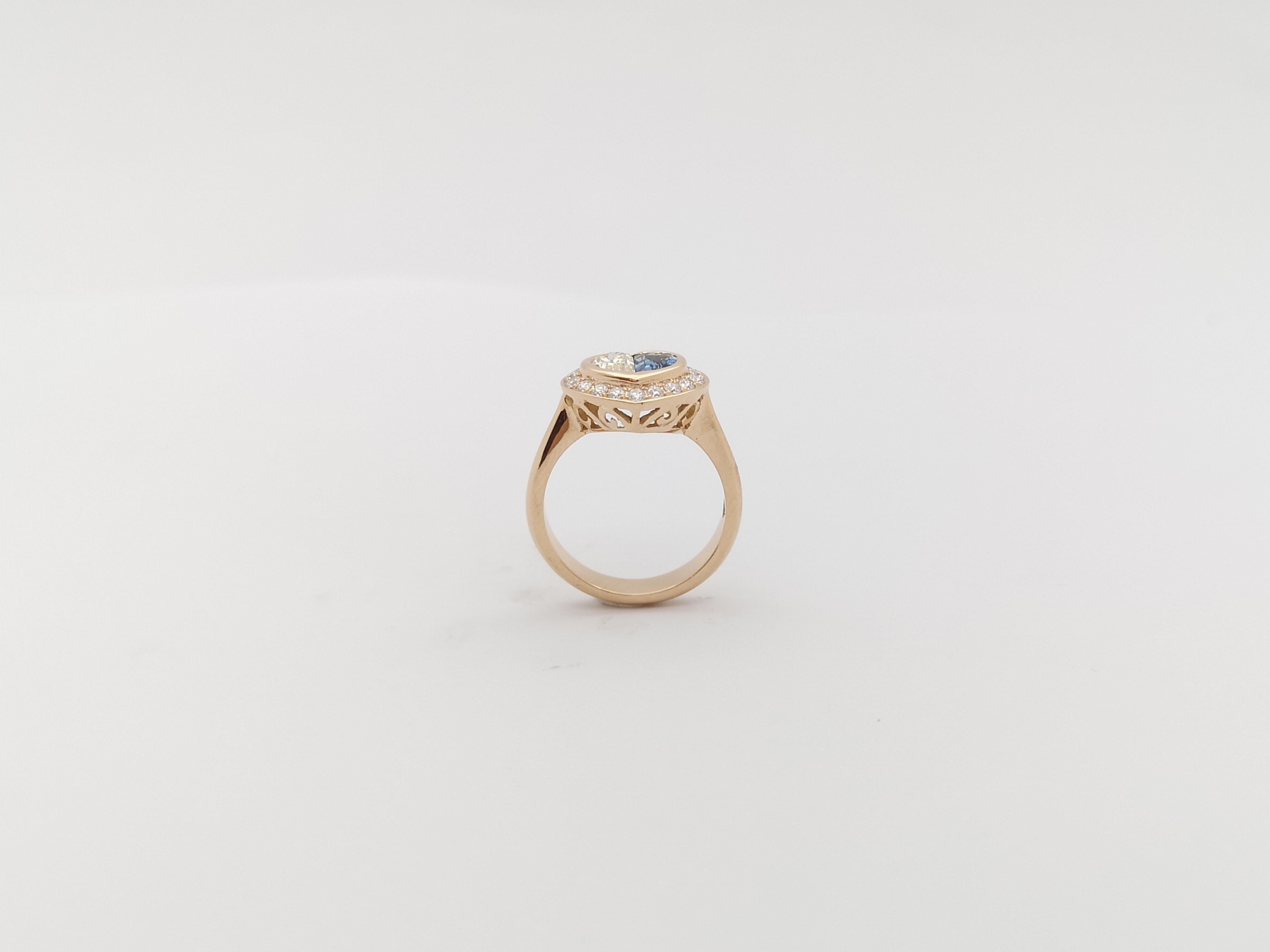 Blue Sapphire with Diamond Heart Ring Set in 18 Karat Rose Gold Settings For Sale 7