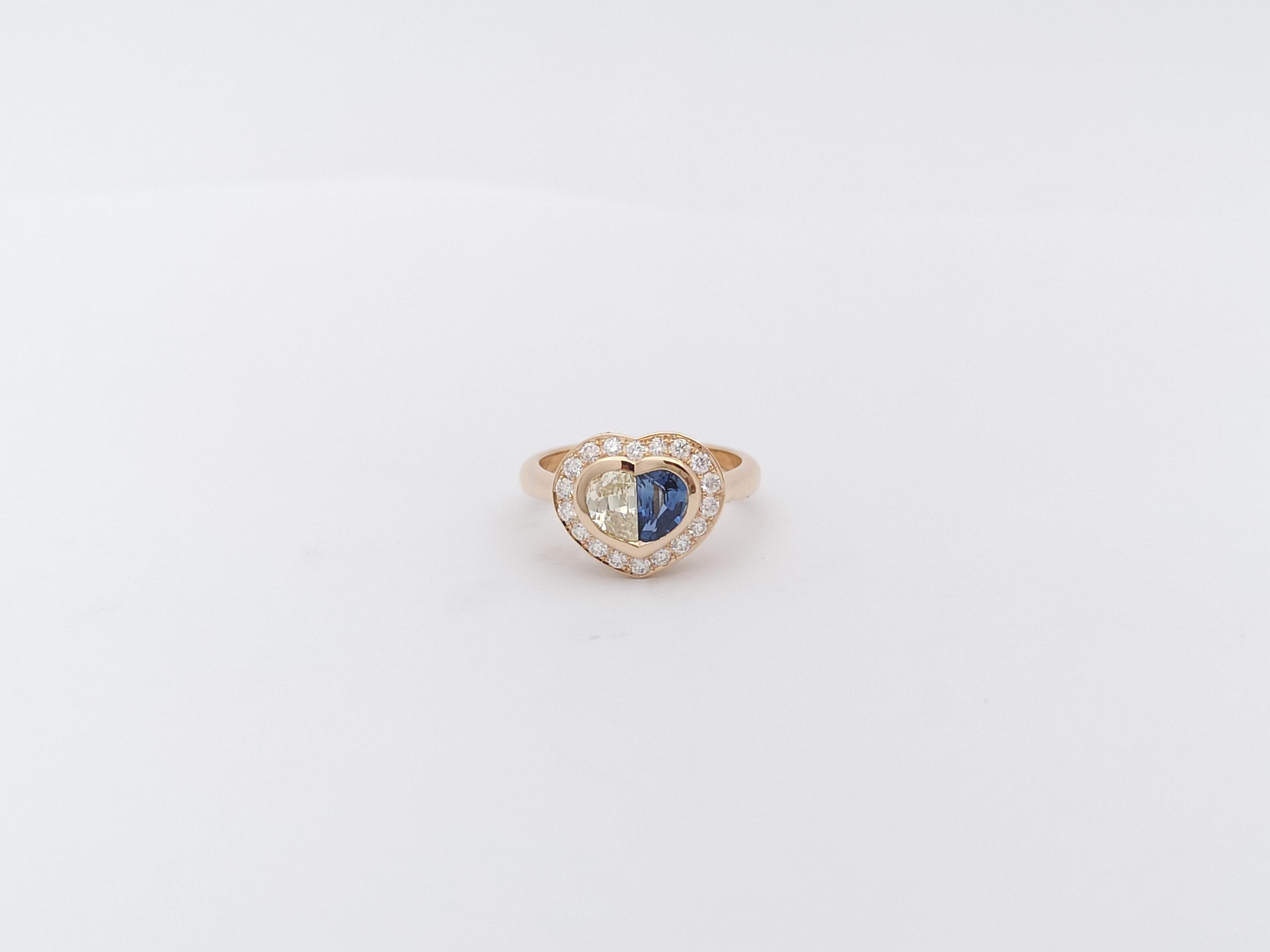 Women's Blue Sapphire with Diamond Heart Ring Set in 18 Karat Rose Gold Settings For Sale