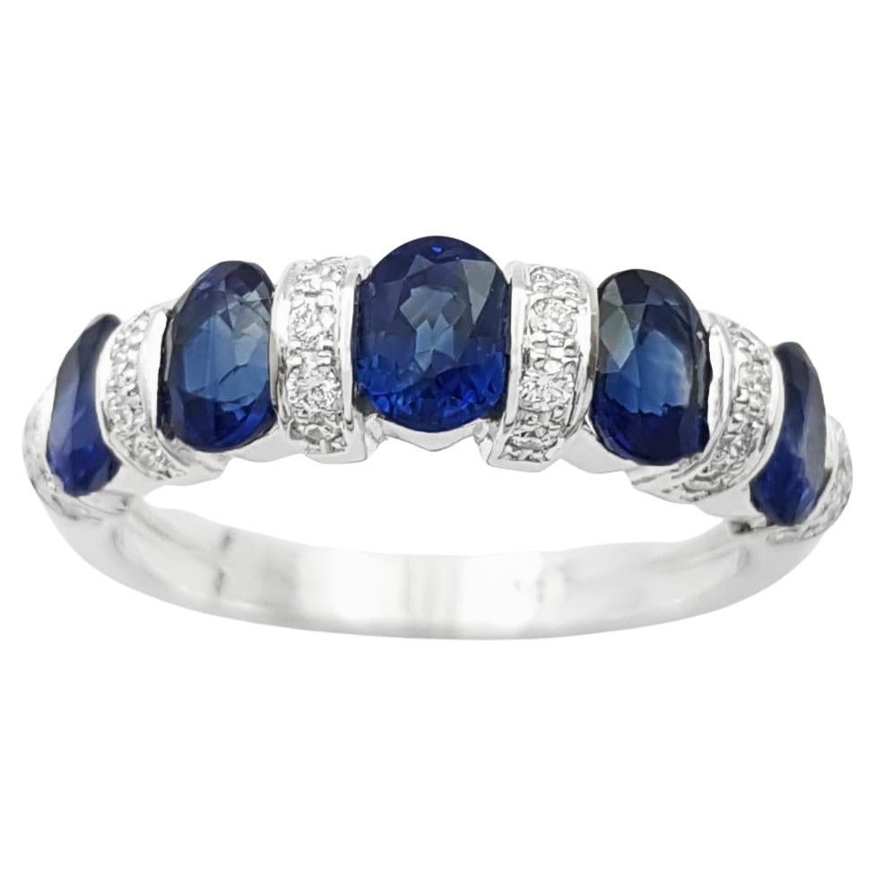 Blue Sapphire with Diamond ing set in 18K White Gold Settings For Sale