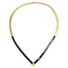 Blue Sapphire with Diamond Necklace Set in 18 Karat Gold