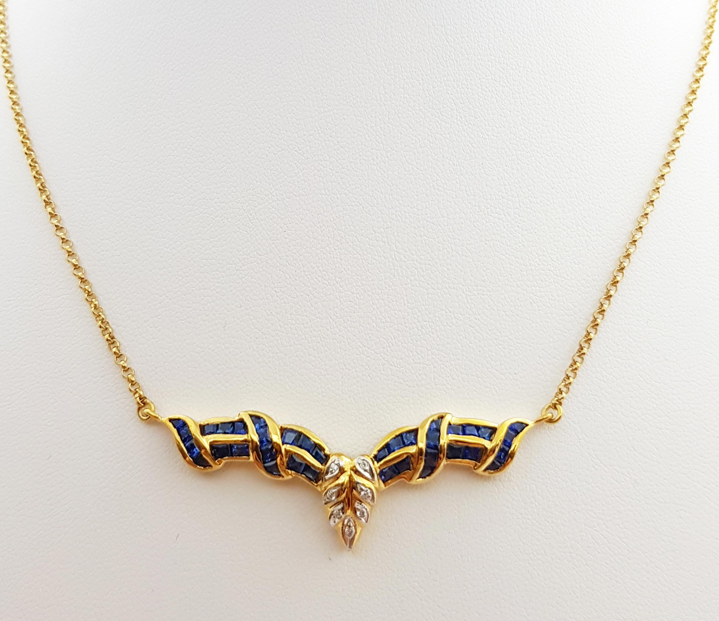 Blue Sapphire with Diamond Necklace Set in 18 Karat Gold Settings For Sale 1