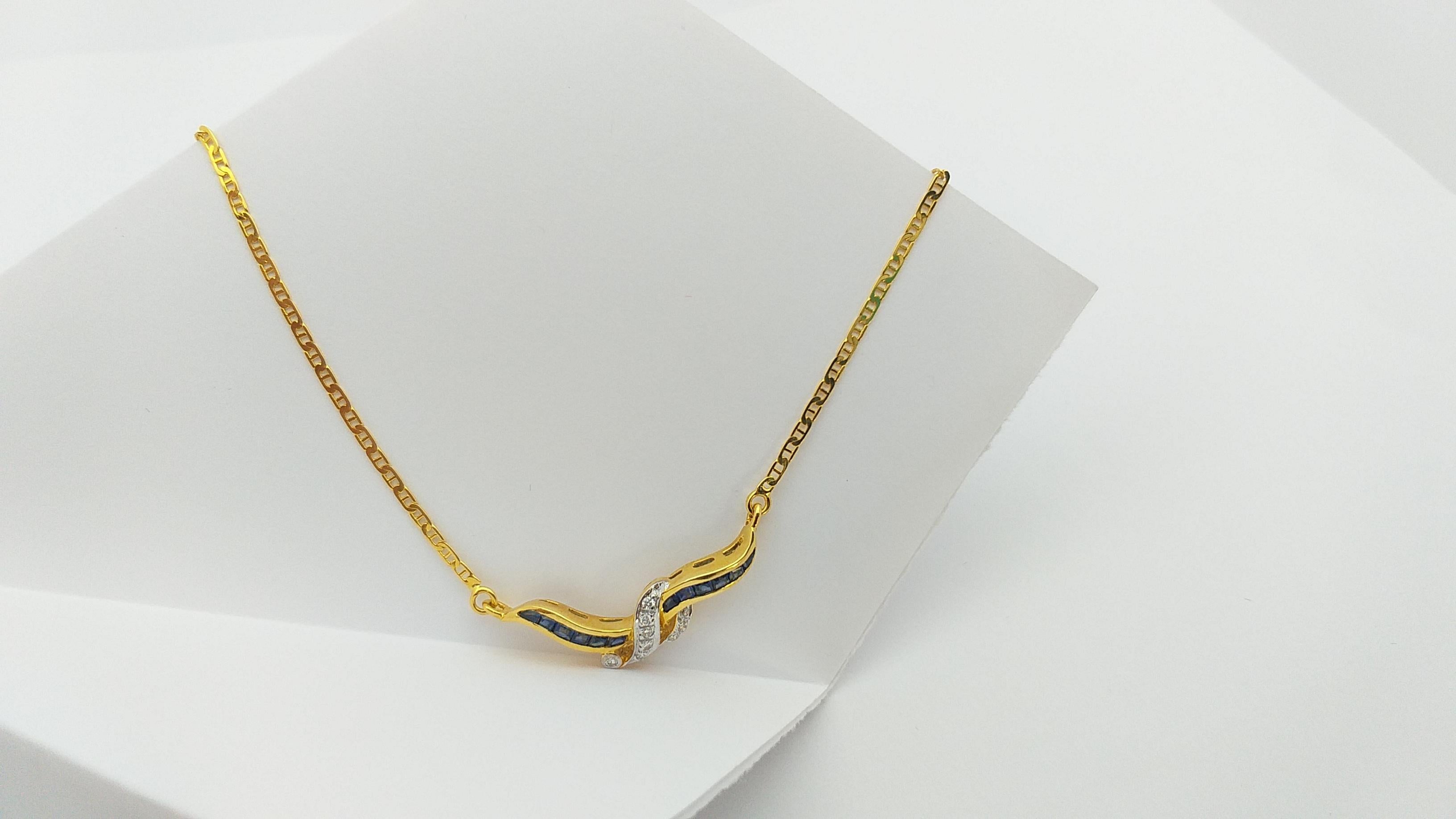 Zaffiro blu  con Diamante  Collana con montatura in oro 18 carati in vendita 4
