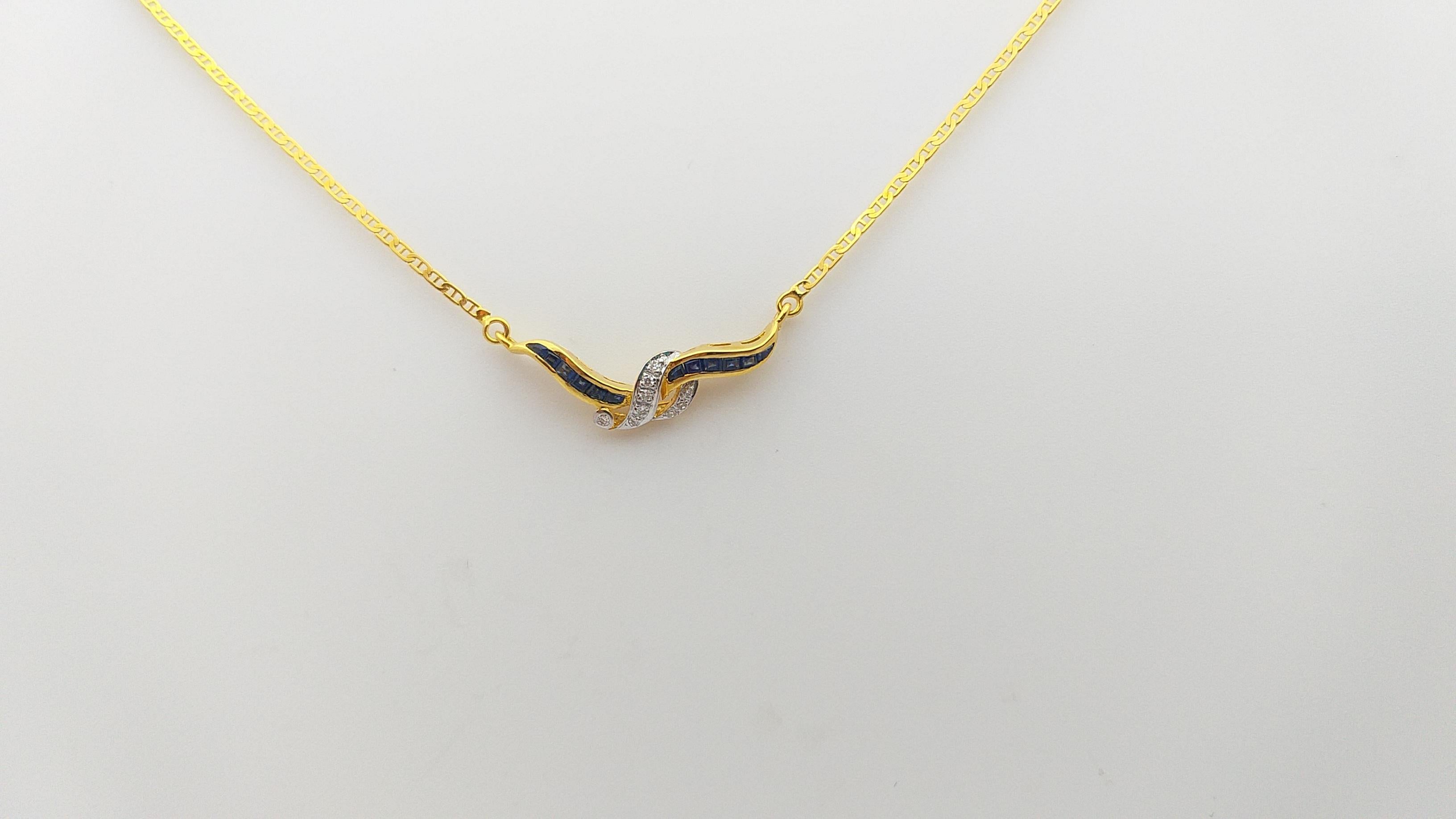 Zaffiro blu  con Diamante  Collana con montatura in oro 18 carati in vendita 5