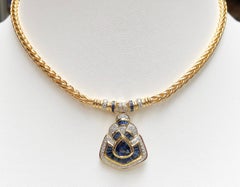 Blue Sapphire with Diamond Necklace Set in 18 Karat Gold Settings